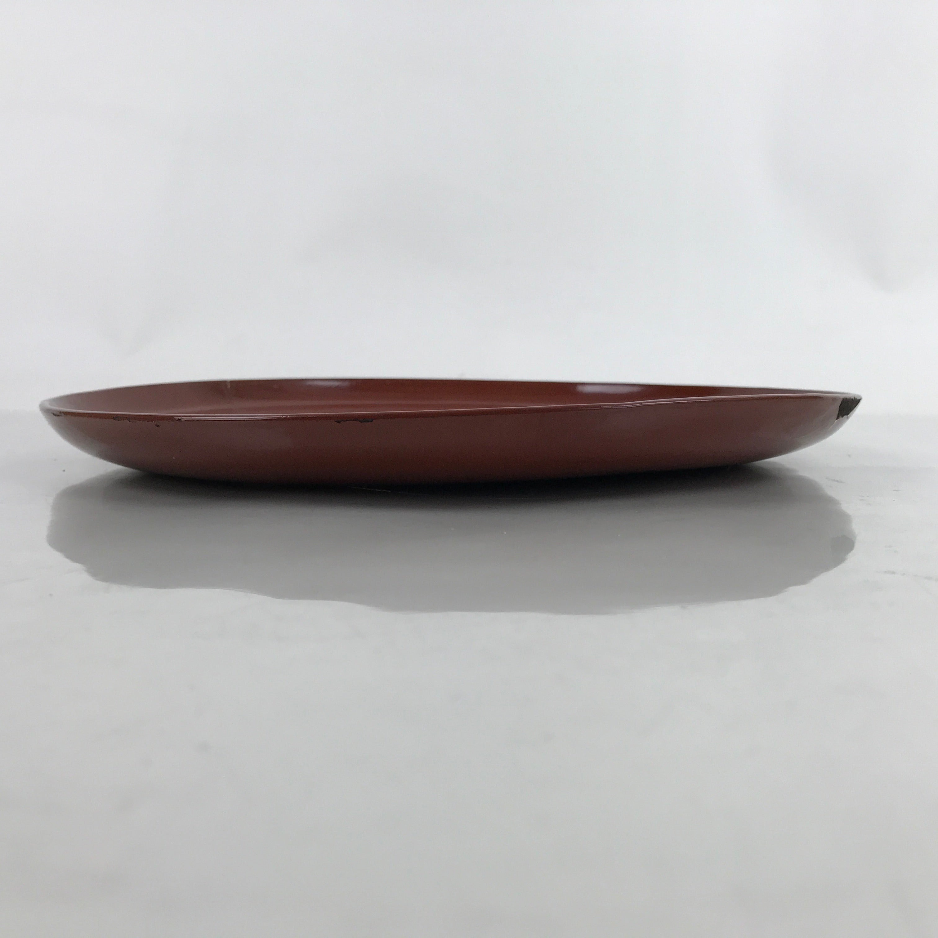 Japanese Lacquered Wooden Serving Tray Vtg Round Obon Brown Black L359