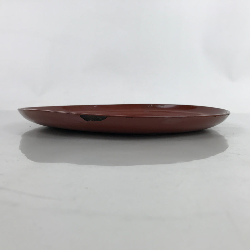 Japanese Lacquered Wooden Serving Tray Vtg Round Obon Brown Black L359