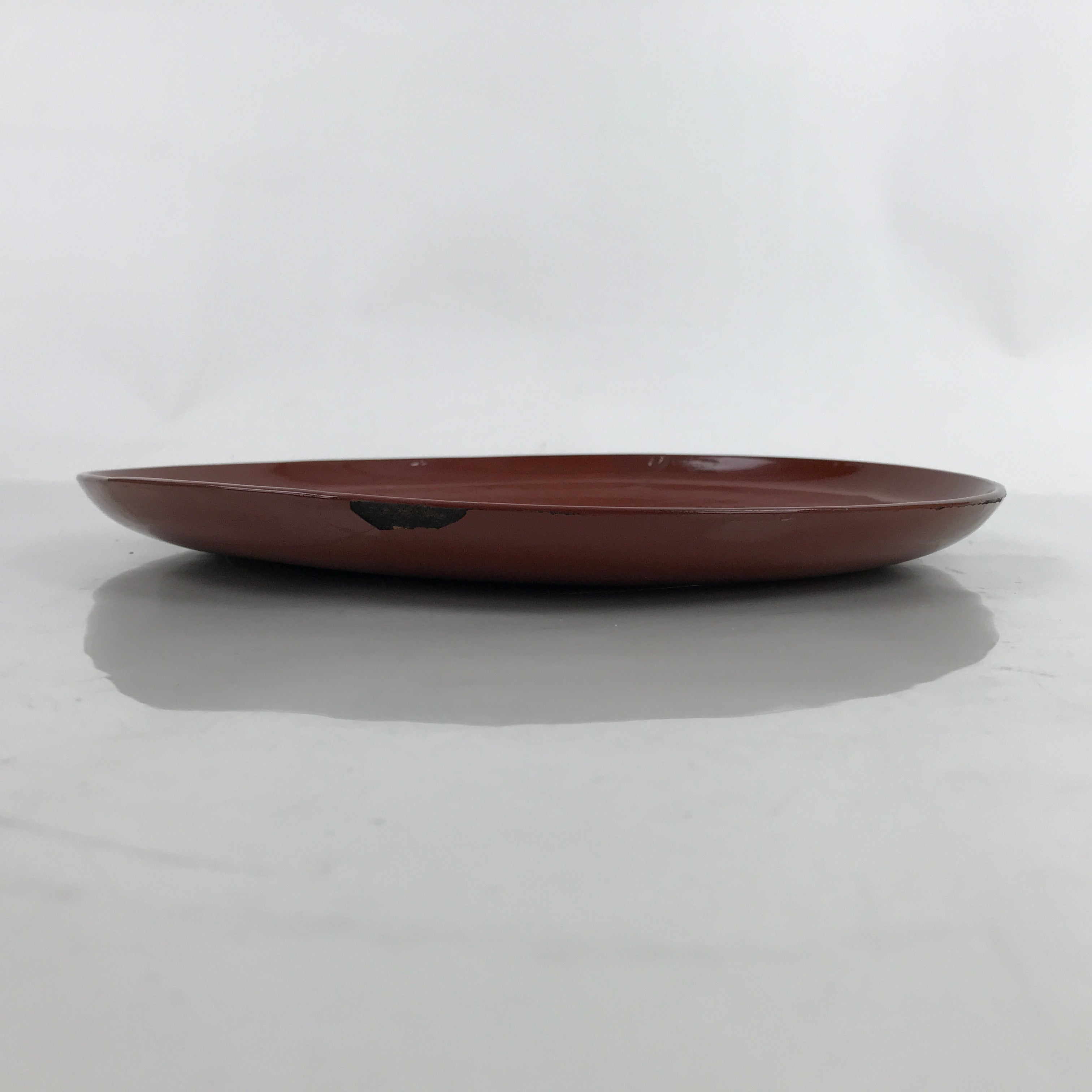 Japanese Lacquered Wooden Serving Tray Vtg Round Obon Brown Black L359