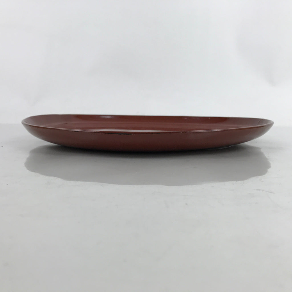 Japanese Lacquered Wooden Serving Tray Vtg Round Obon Brown Black L359