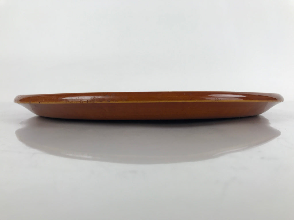 Japanese Lacquered Wooden Serving Tray Vtg Round Obon Hida Shunkei Brown L142