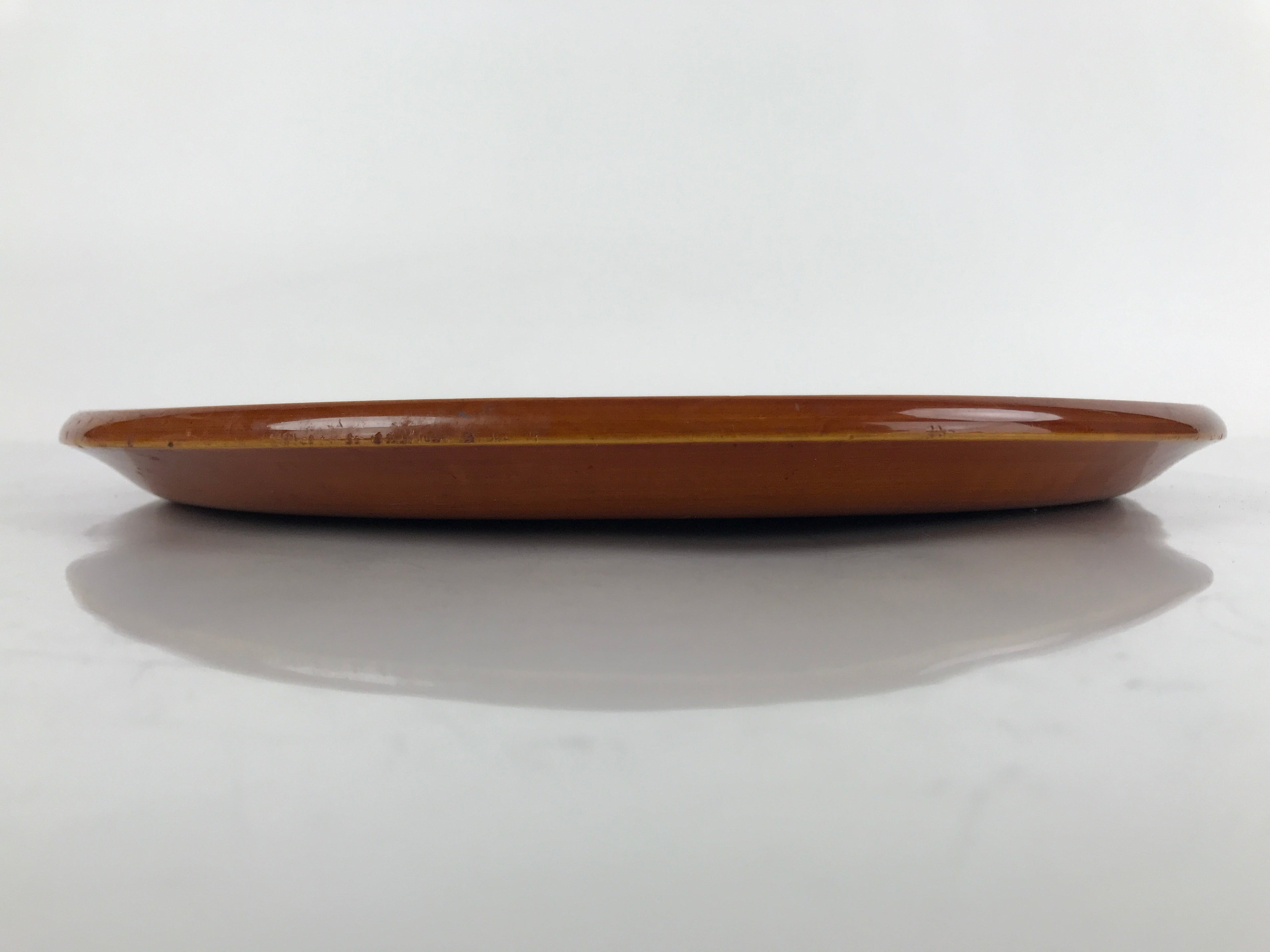 Japanese Lacquered Wooden Serving Tray Vtg Round Obon Hida Shunkei Brown L142