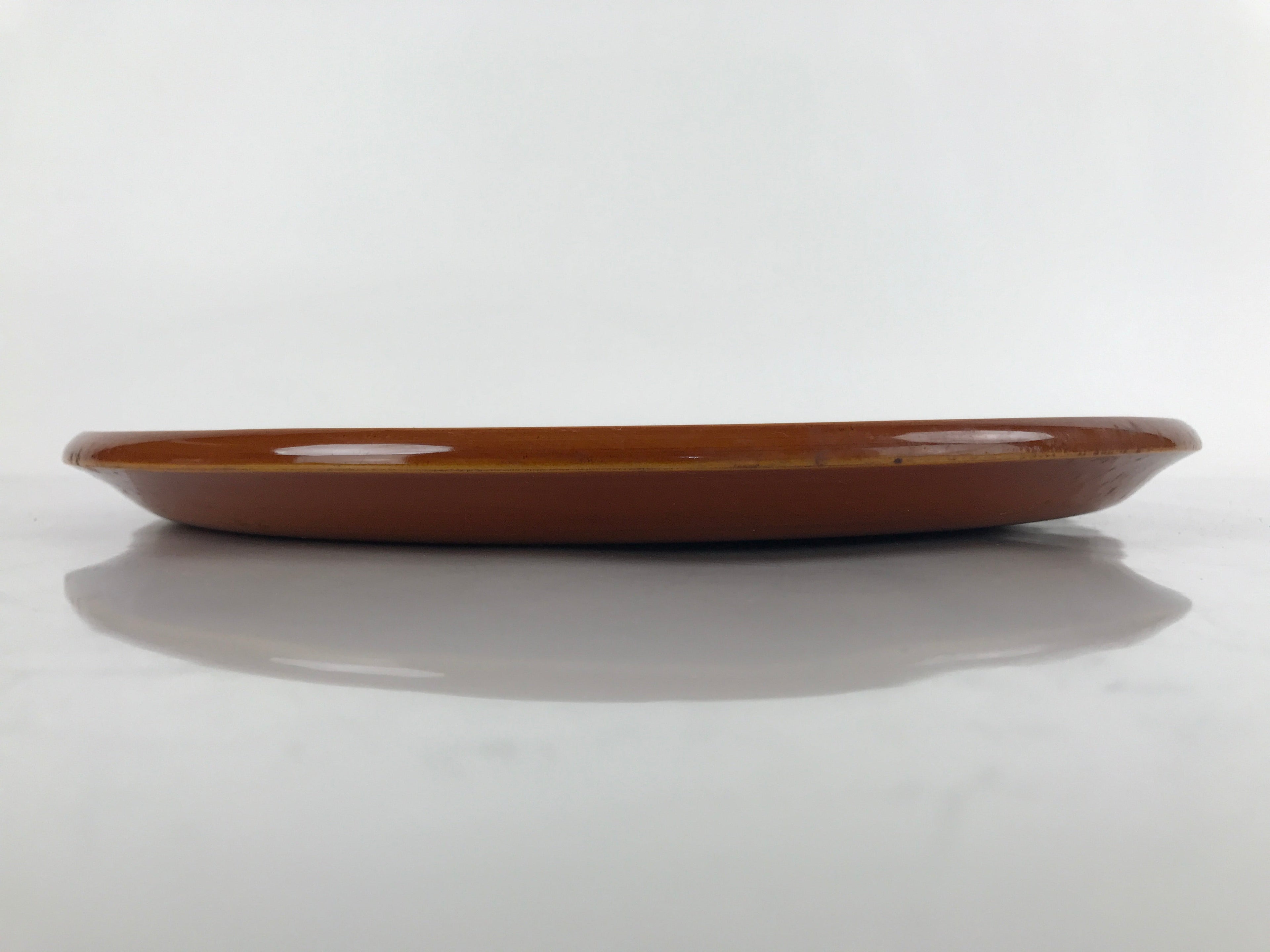 Japanese Lacquered Wooden Serving Tray Vtg Round Obon Hida Shunkei Brown L142