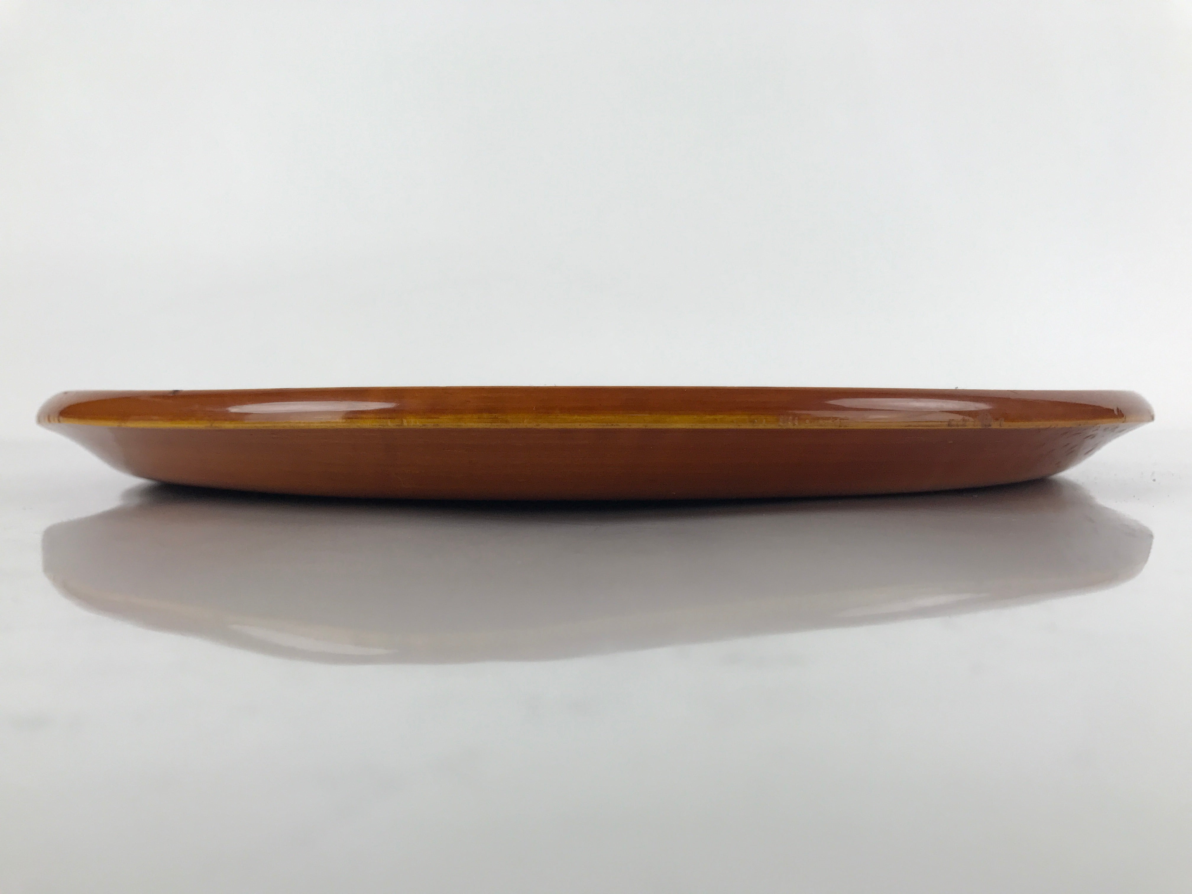 Japanese Lacquered Wooden Serving Tray Vtg Round Obon Hida Shunkei Brown L142
