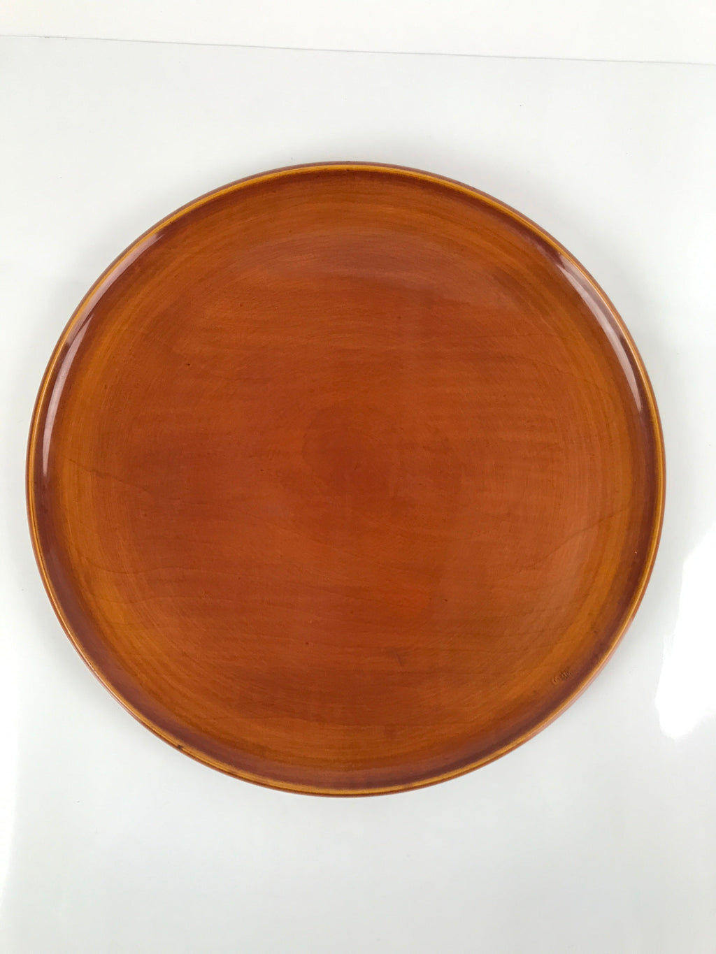 Japanese Lacquered Wooden Serving Tray Vtg Round Obon Hida Shunkei Brown L142