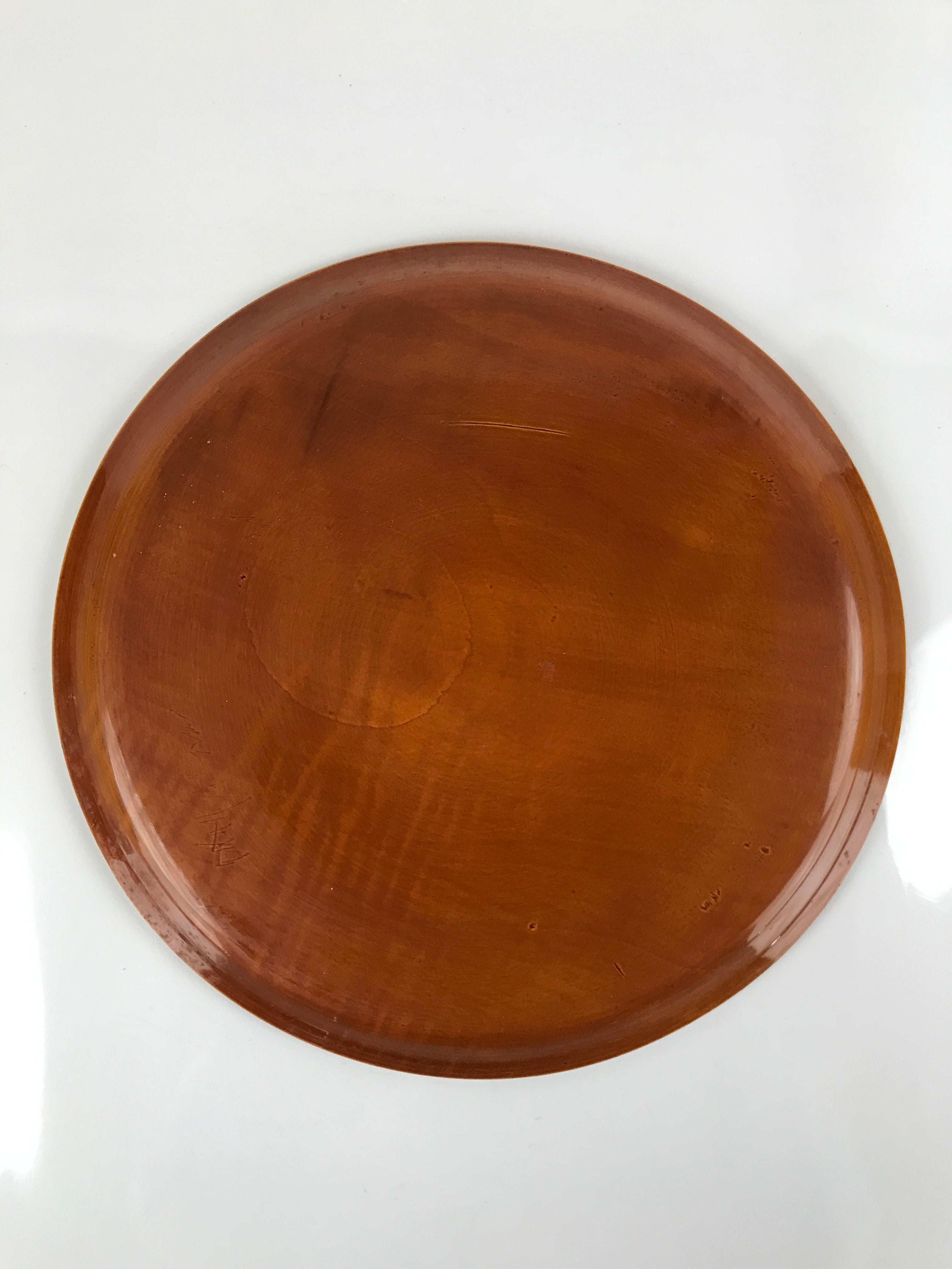Japanese Lacquered Wooden Serving Tray Vtg Round Obon Hida Shunkei Brown L142