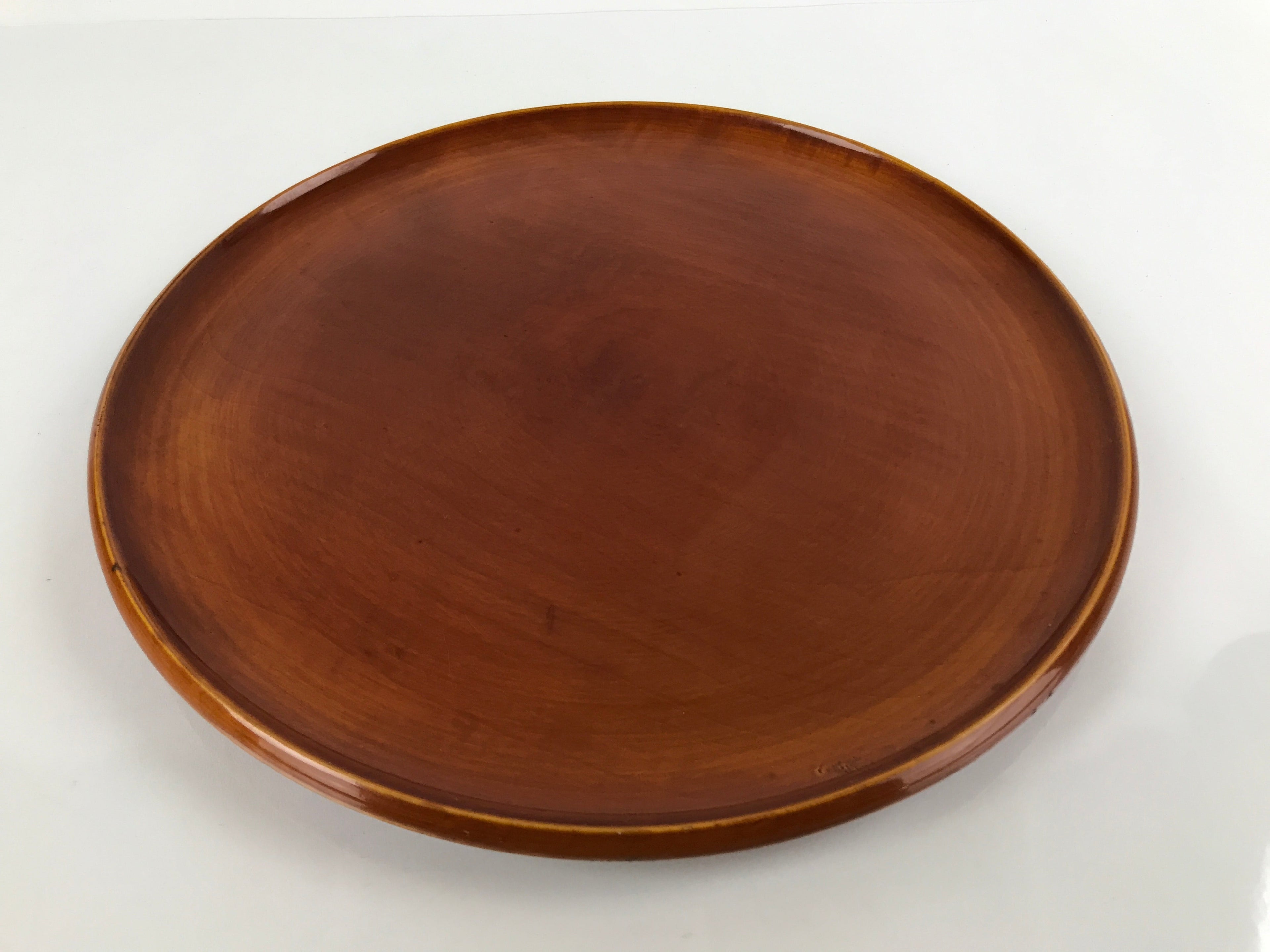 Japanese Lacquered Wooden Serving Tray Vtg Round Obon Hida Shunkei Brown L142