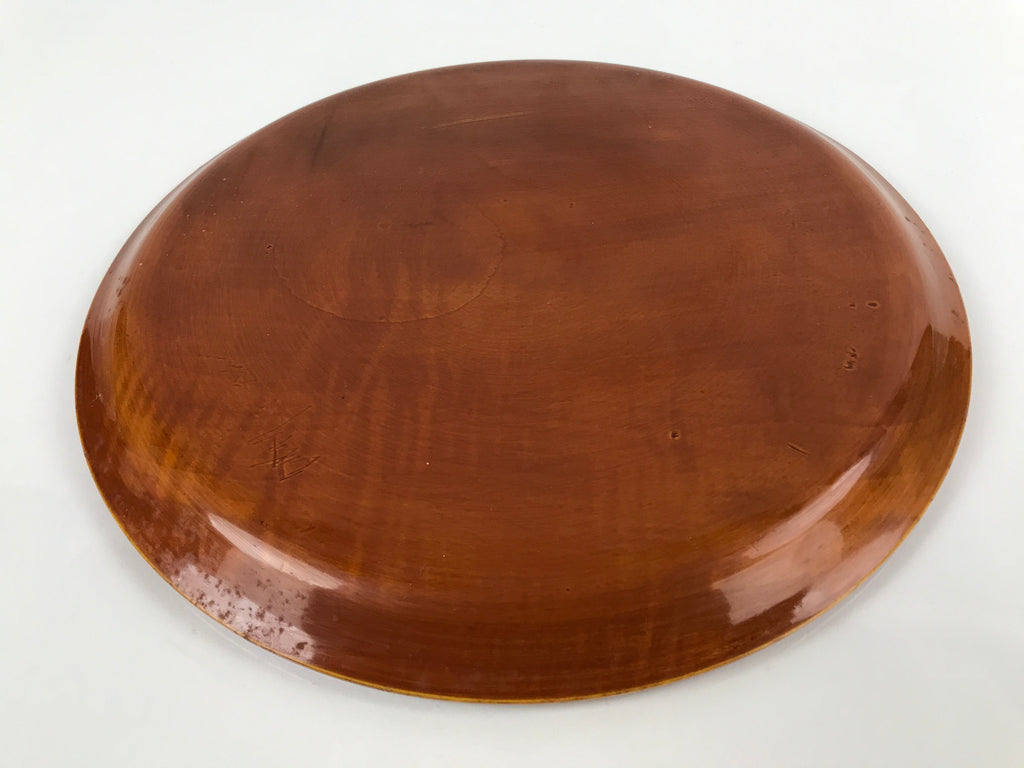 Japanese Lacquered Wooden Serving Tray Vtg Round Obon Hida Shunkei Brown L142