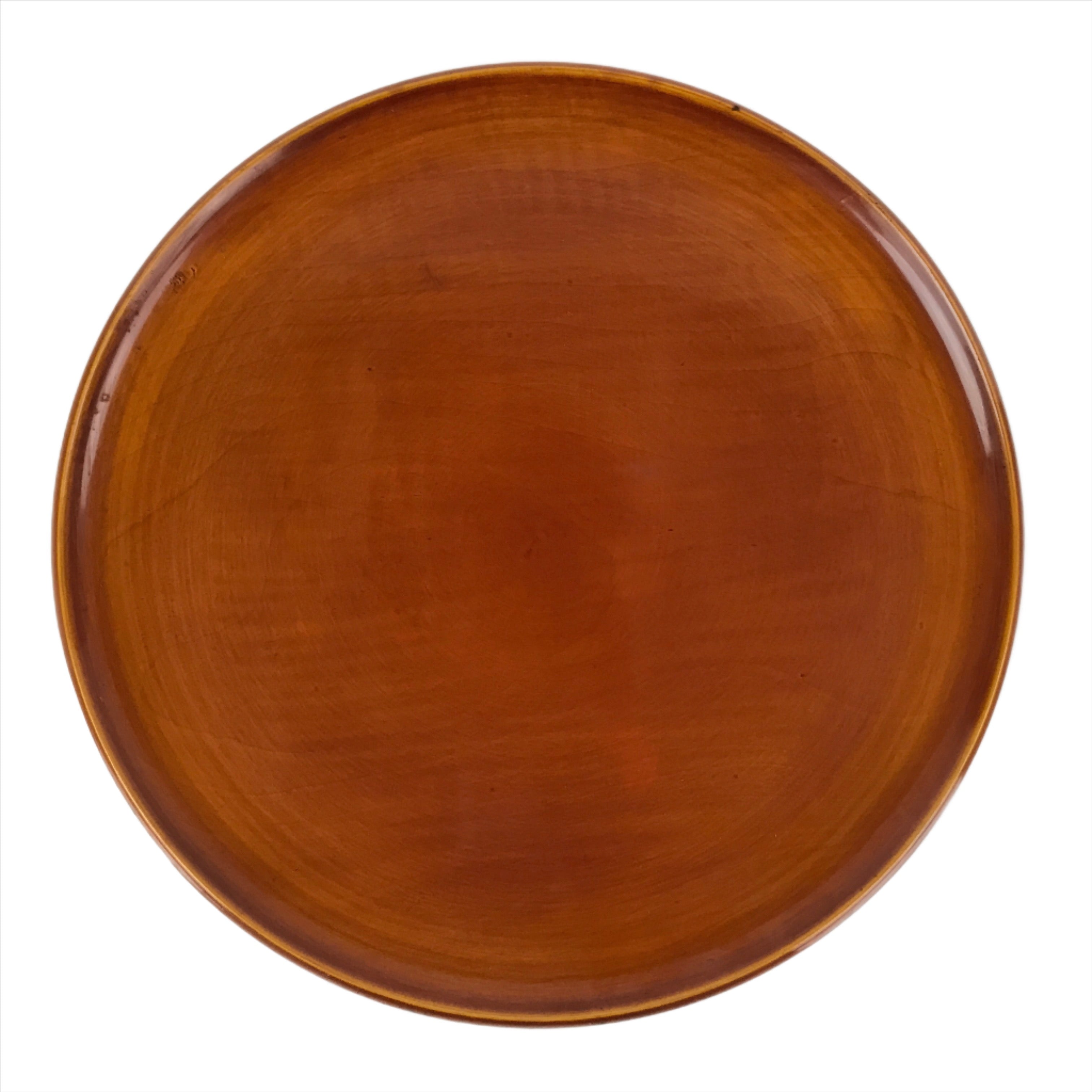 Japanese Lacquered Wooden Serving Tray Vtg Round Obon Hida Shunkei Brown L142