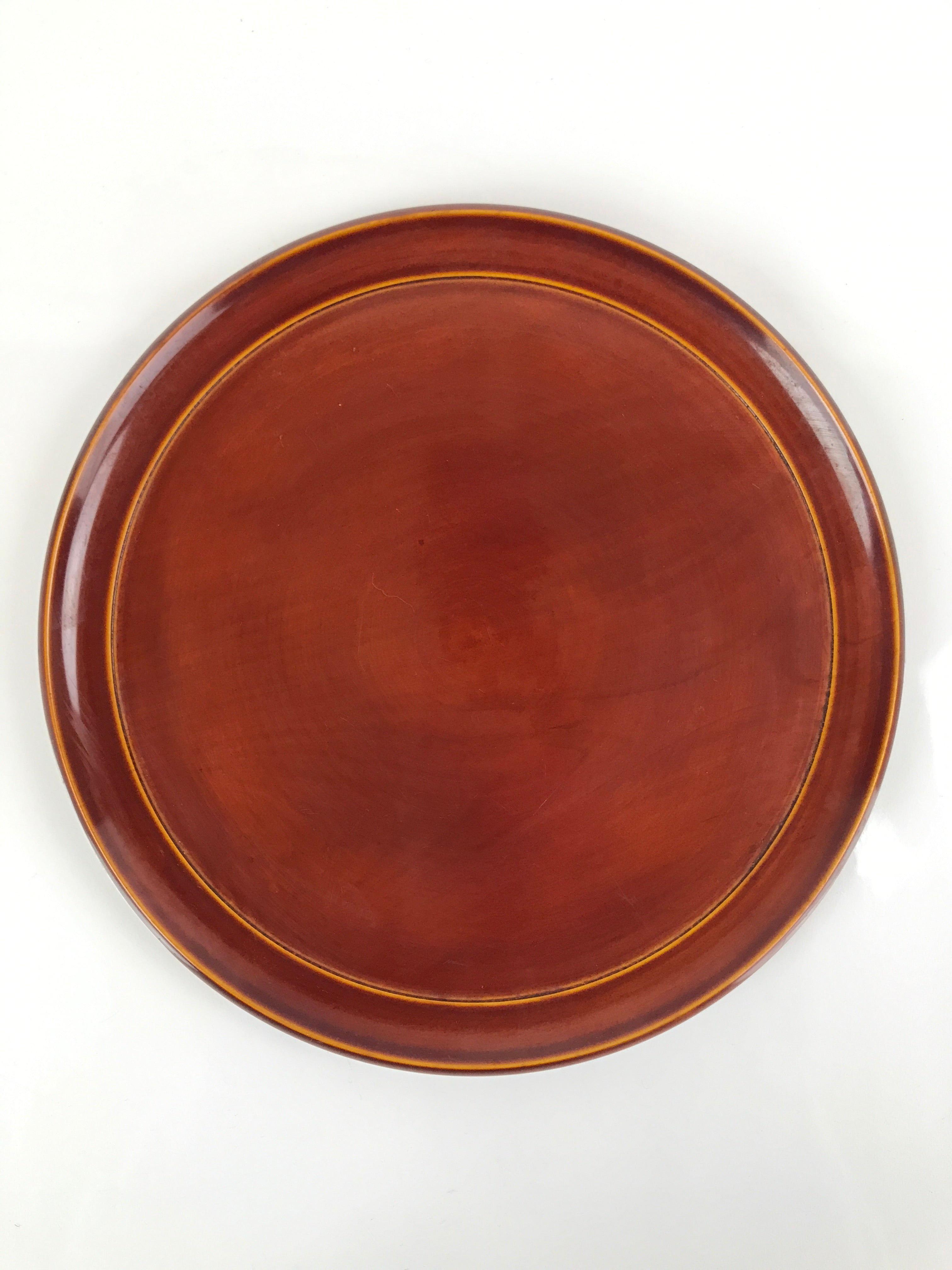 Japanese Lacquered Wooden Serving Tray Vtg Round Obon Hida Shunkei Brown L143