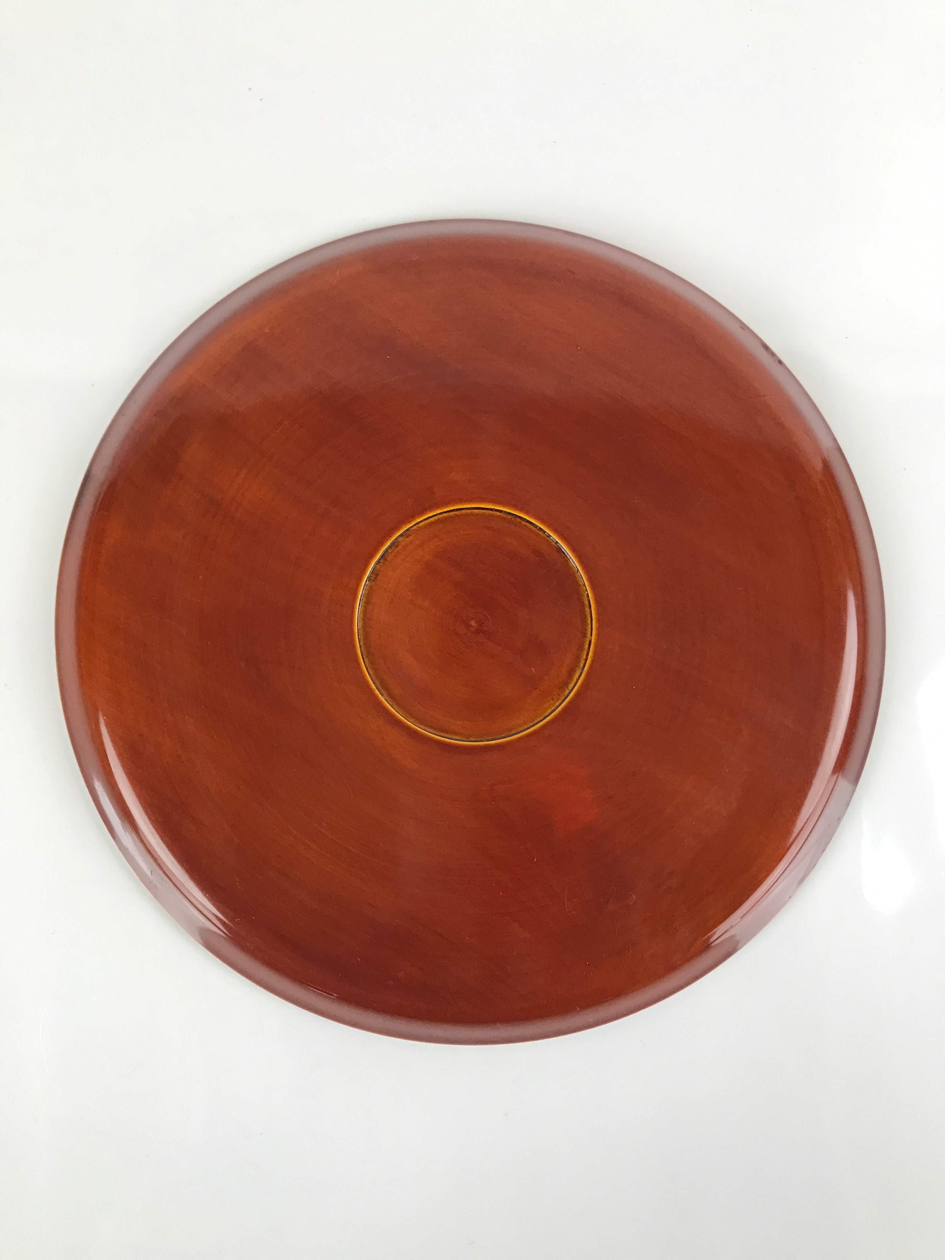 Japanese Lacquered Wooden Serving Tray Vtg Round Obon Hida Shunkei Brown L143