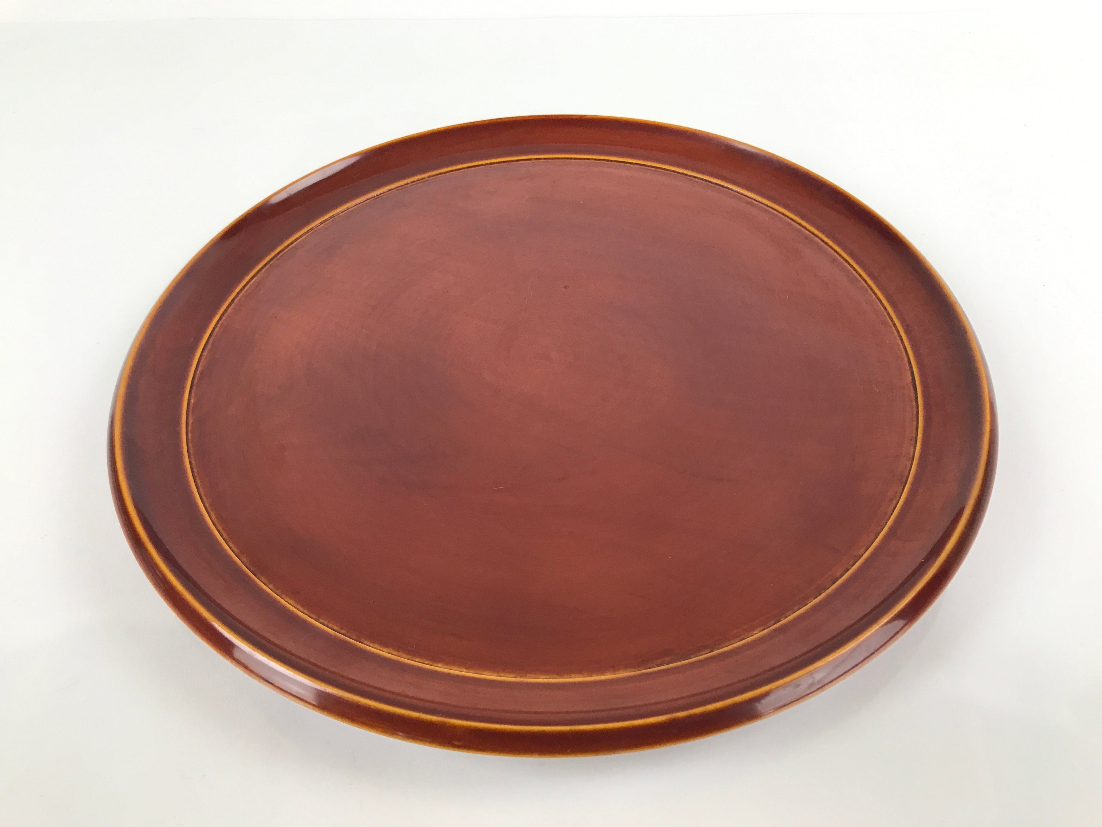 Japanese Lacquered Wooden Serving Tray Vtg Round Obon Hida Shunkei Brown L143