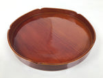 Japanese Lacquered Wooden Serving Tray Vtg Round Obon Hida Shunkei Brown LWB128