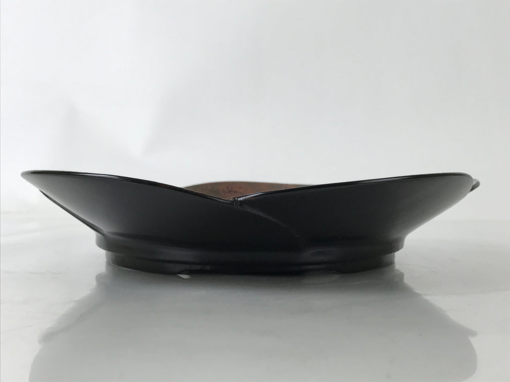 Japanese Lacquered Wooden Serving Tray Vtg Round Obon Plum Blossom Brown L393
