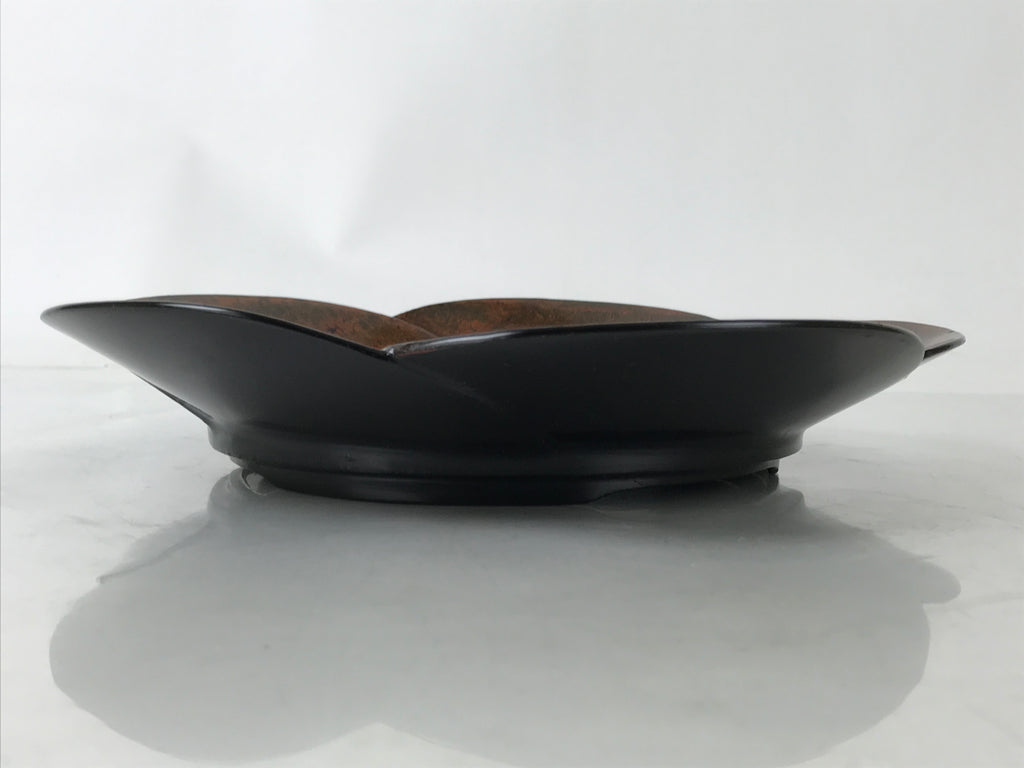 Japanese Lacquered Wooden Serving Tray Vtg Round Obon Plum Blossom Brown L393