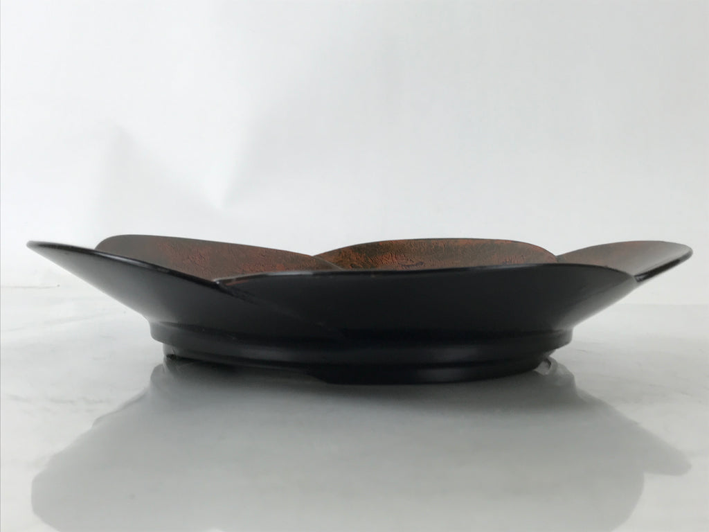 Japanese Lacquered Wooden Serving Tray Vtg Round Obon Plum Blossom Brown L393