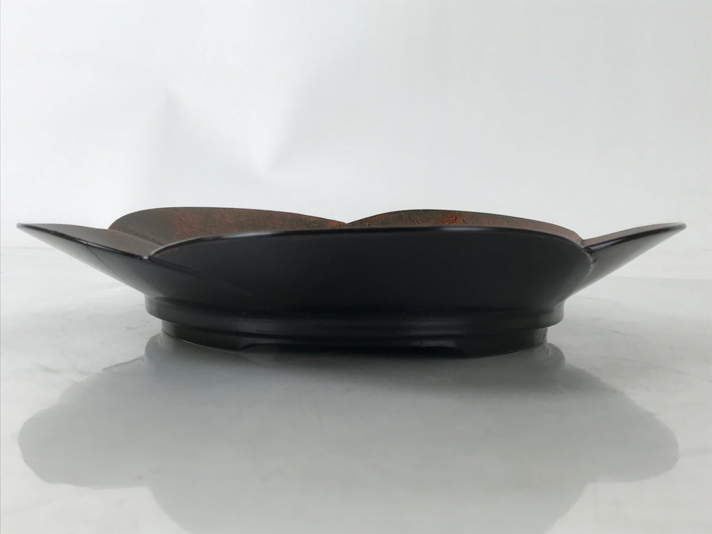 Japanese Lacquered Wooden Serving Tray Vtg Round Obon Plum Blossom Brown L393