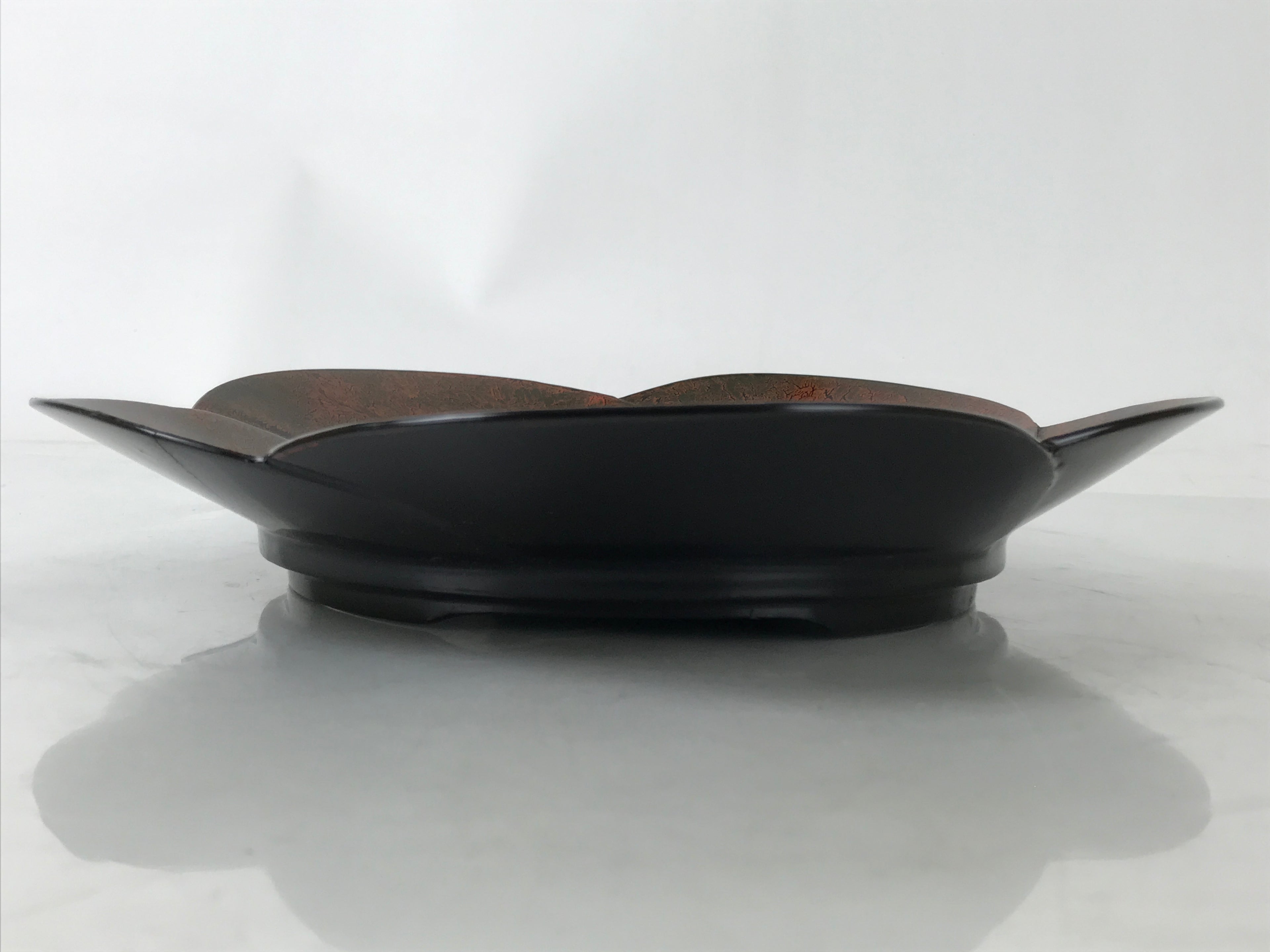 Japanese Lacquered Wooden Serving Tray Vtg Round Obon Plum Blossom Brown L393
