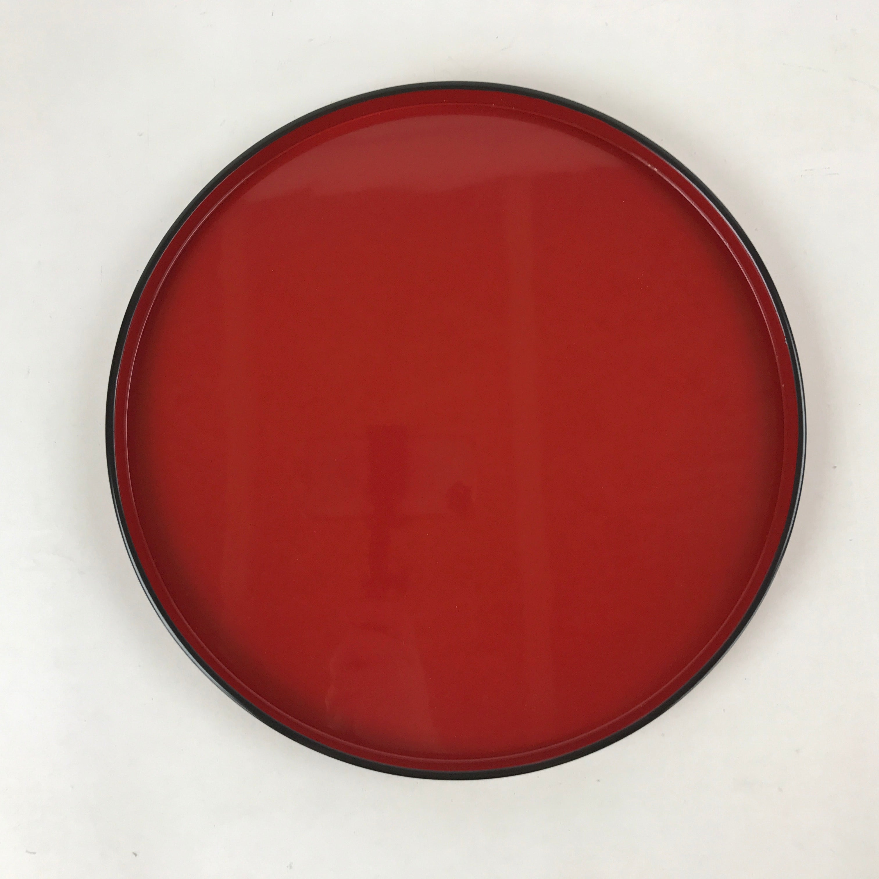 Japanese Lacquered Wooden Serving Tray Vtg Round Red Black Obon Wajima-nuri L66