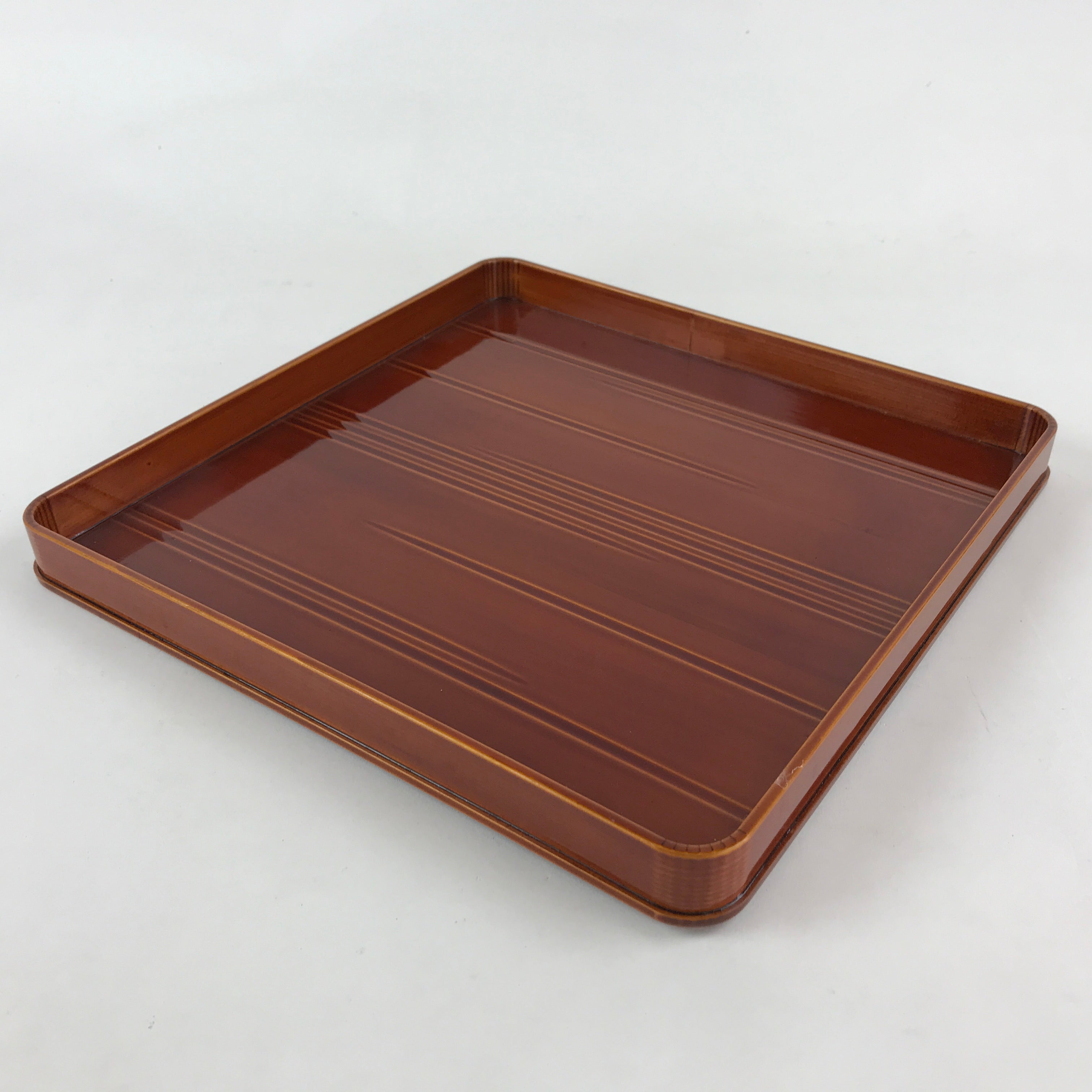 Japanese Lacquered Wooden Serving Tray Vtg Shunkei-Nuri Square Obon UR963