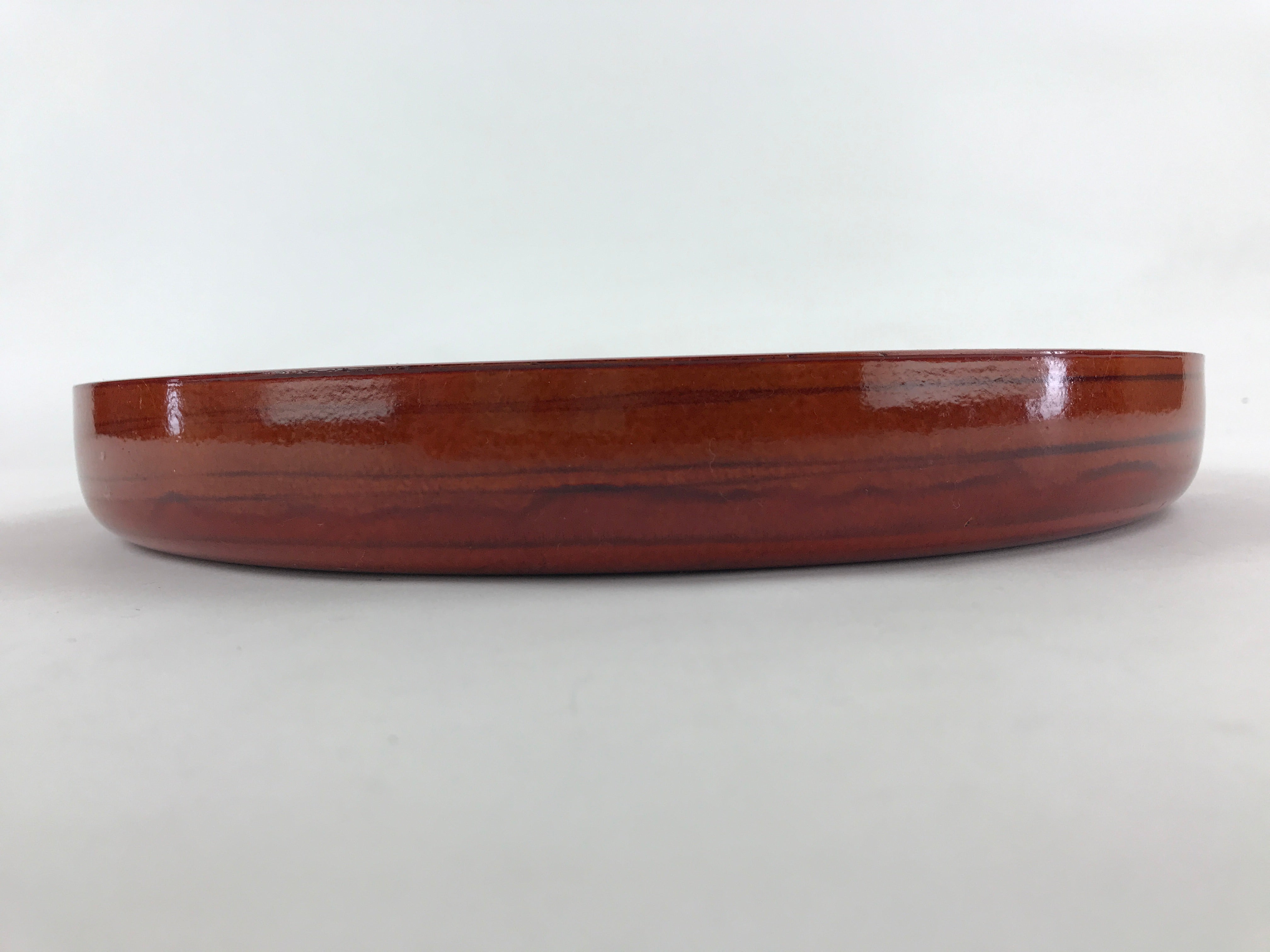 Japanese Lacquered Wooden Serving Tray Vtg Shunkei Obon Brown Round UR890