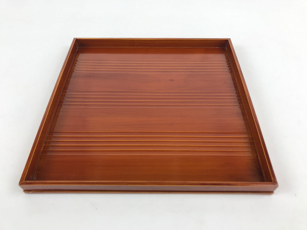 Japanese Lacquered Wooden Serving Tray Vtg Shunkei Obon Brown Square UR877