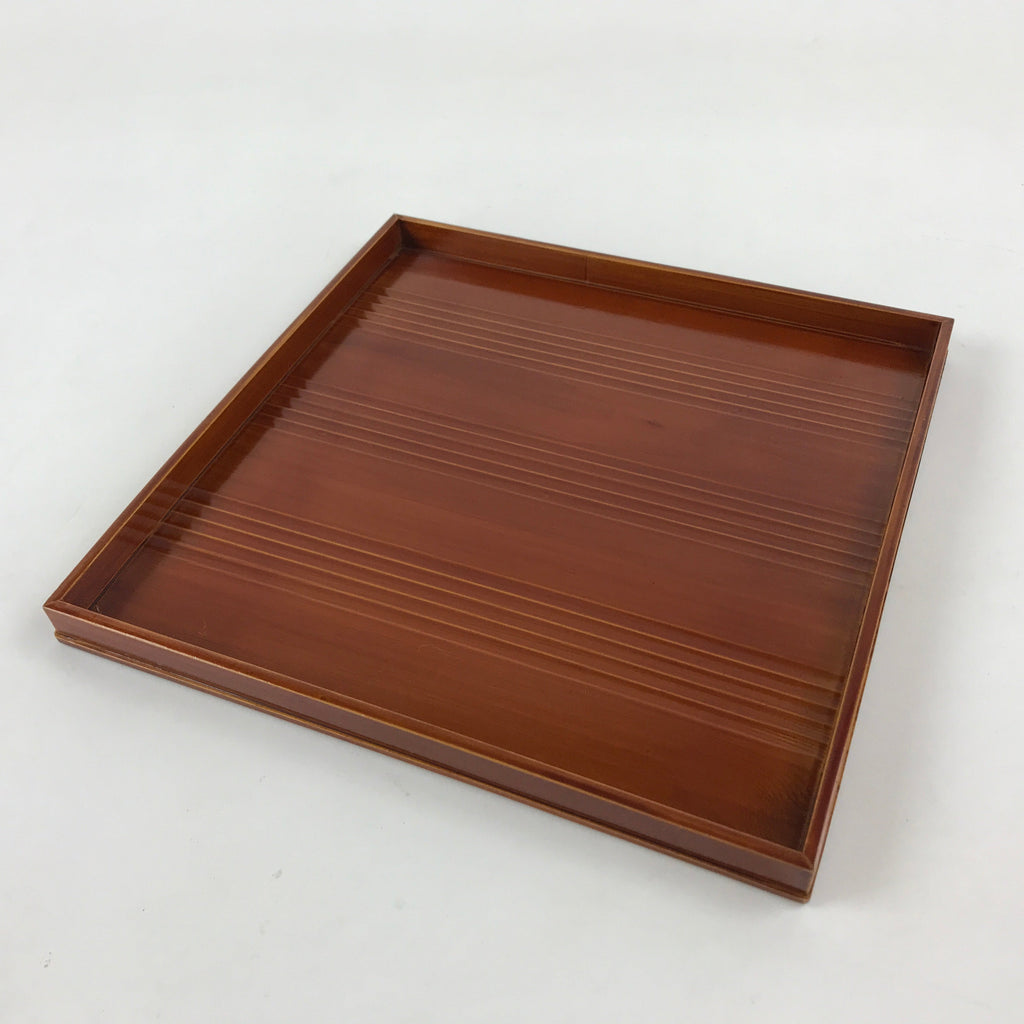 Japanese Lacquered Wooden Serving Tray Vtg Shunkei Obon Brown Square UR877
