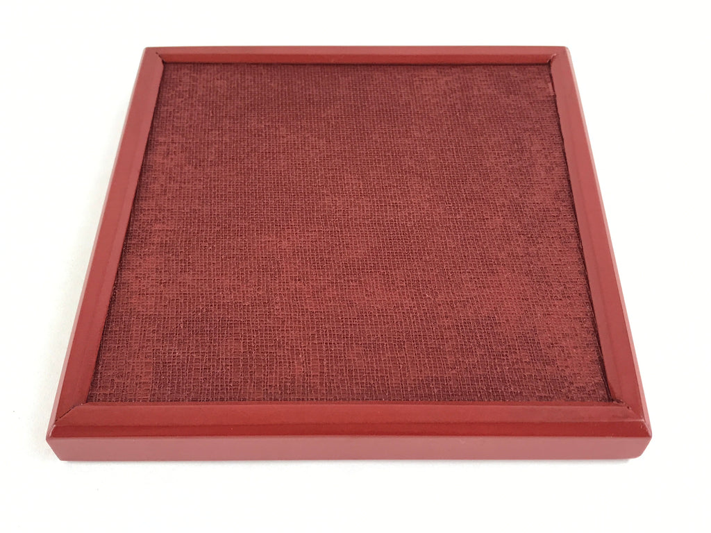 Japanese Lacquered Wooden Serving Tray Vtg Small Obon Red Weave Pattern UR893
