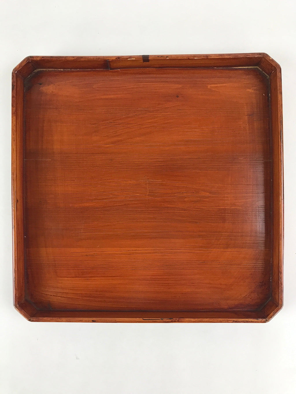 Japanese Lacquered Wooden Serving Tray Vtg Square Obon Brown Black UR968