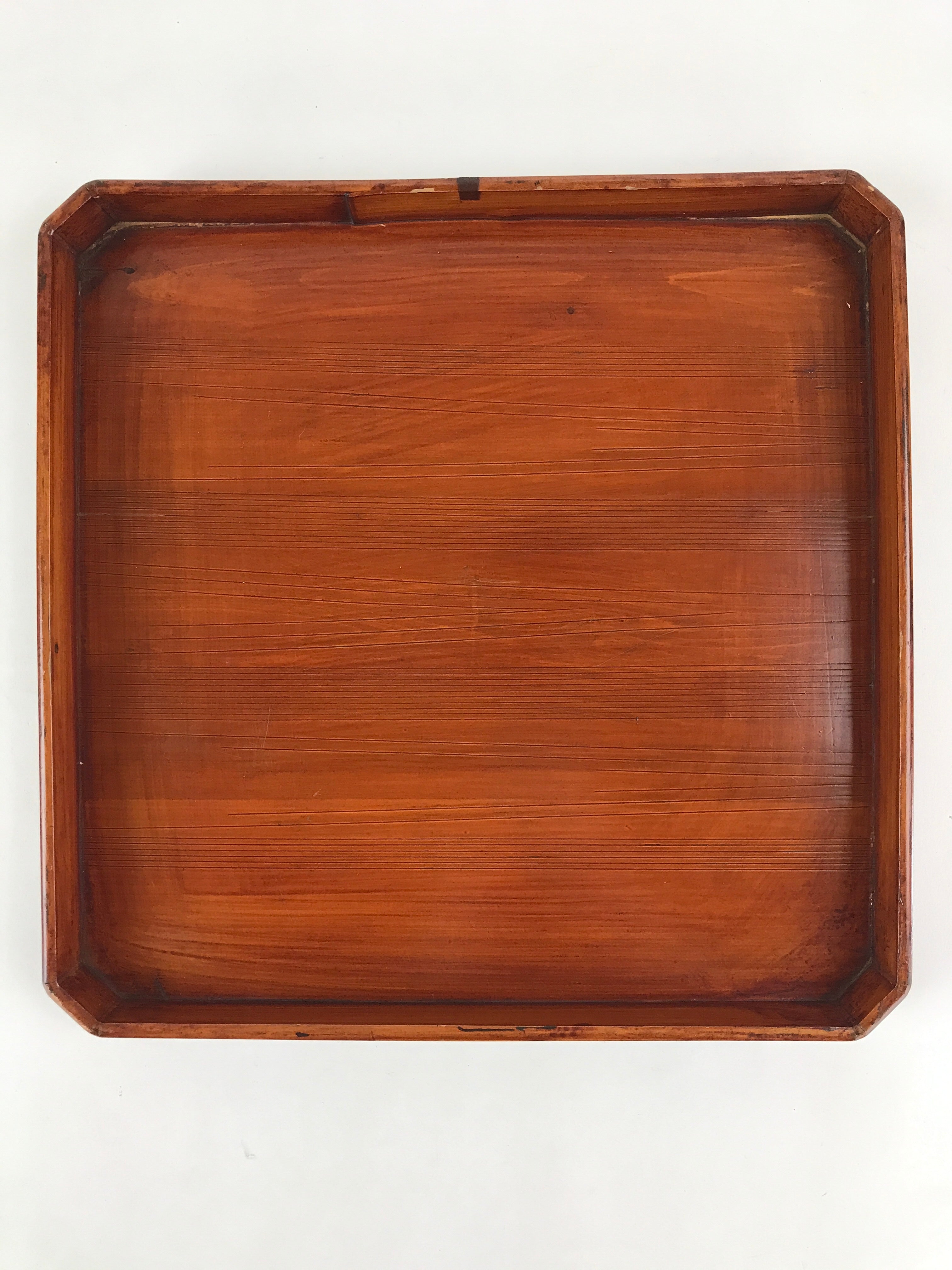 Japanese Lacquered Wooden Serving Tray Vtg Square Obon Brown Black UR968