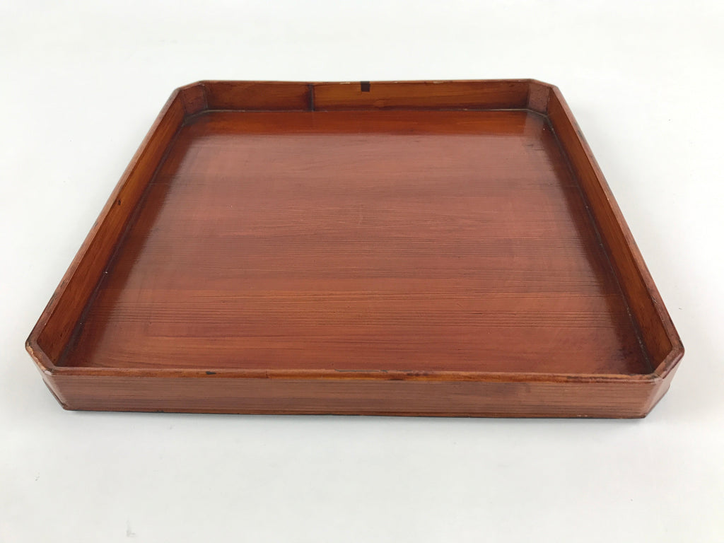 Japanese Lacquered Wooden Serving Tray Vtg Square Obon Brown Black UR968