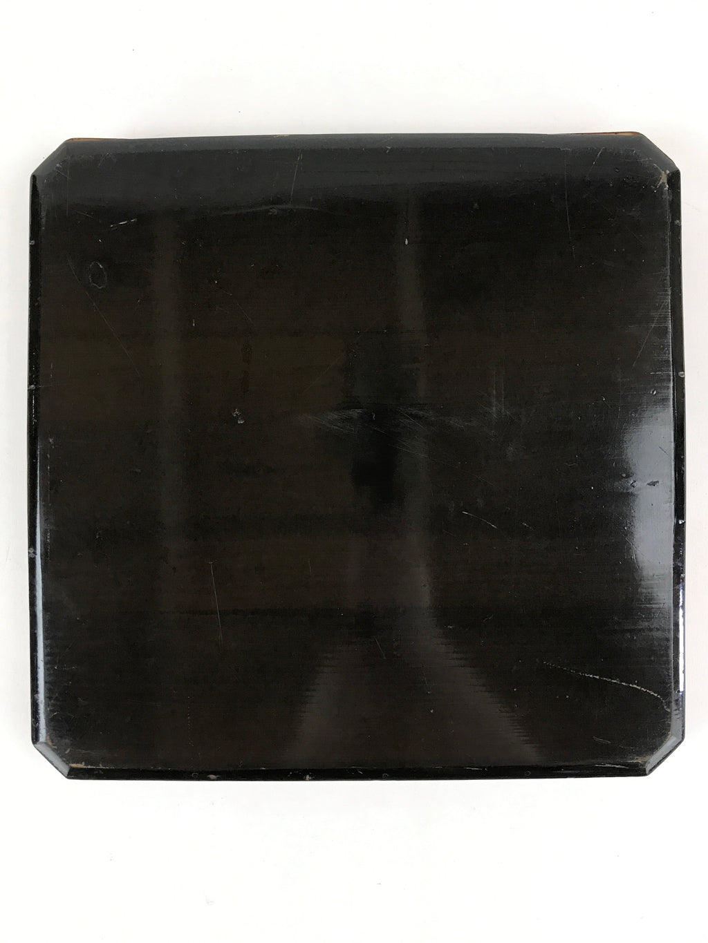 Japanese Lacquered Wooden Serving Tray Vtg Square Obon Brown Black UR968