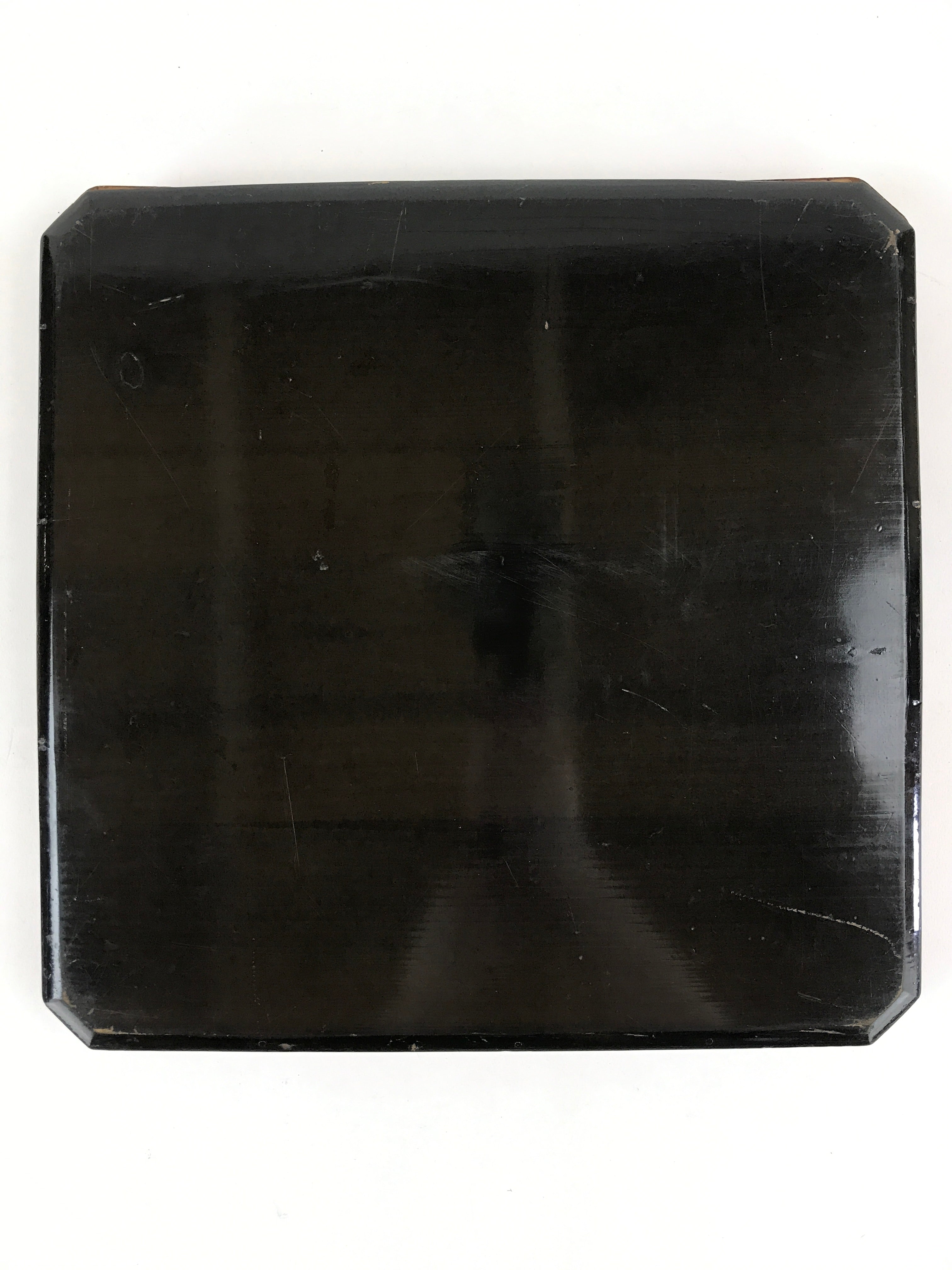 Japanese Lacquered Wooden Serving Tray Vtg Square Obon Brown Black UR968