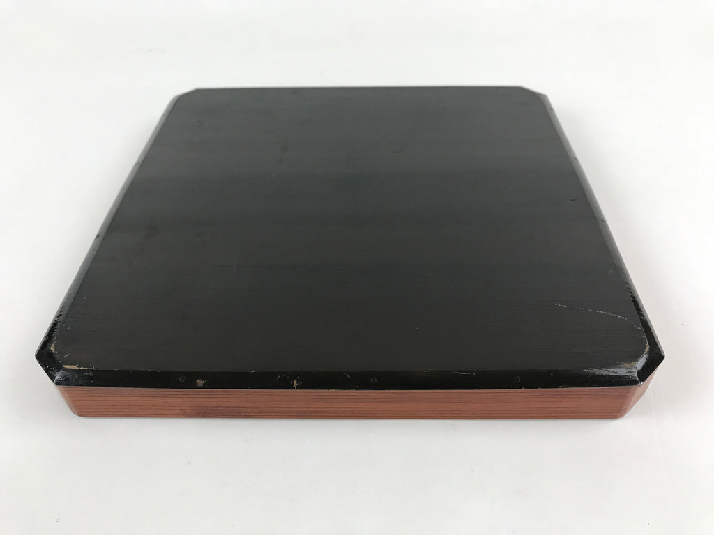 Japanese Lacquered Wooden Serving Tray Vtg Square Obon Brown Black UR968