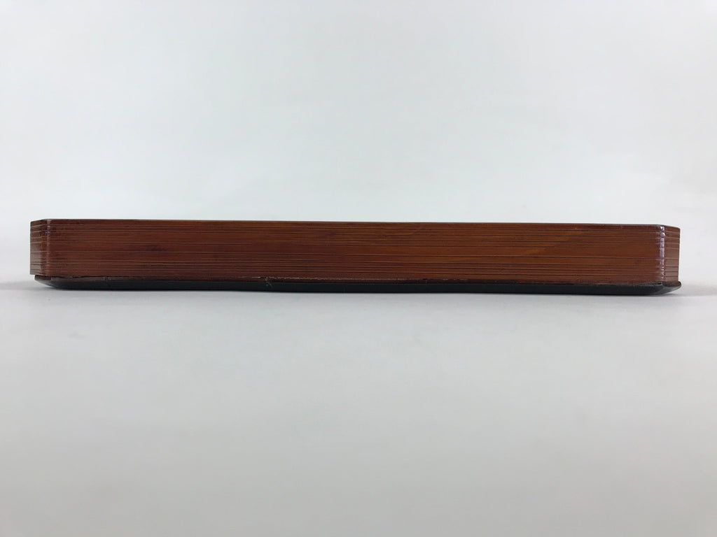 Japanese Lacquered Wooden Serving Tray Vtg Square Obon Brown Black UR968