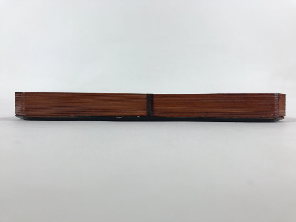 Japanese Lacquered Wooden Serving Tray Vtg Square Obon Brown Black UR968