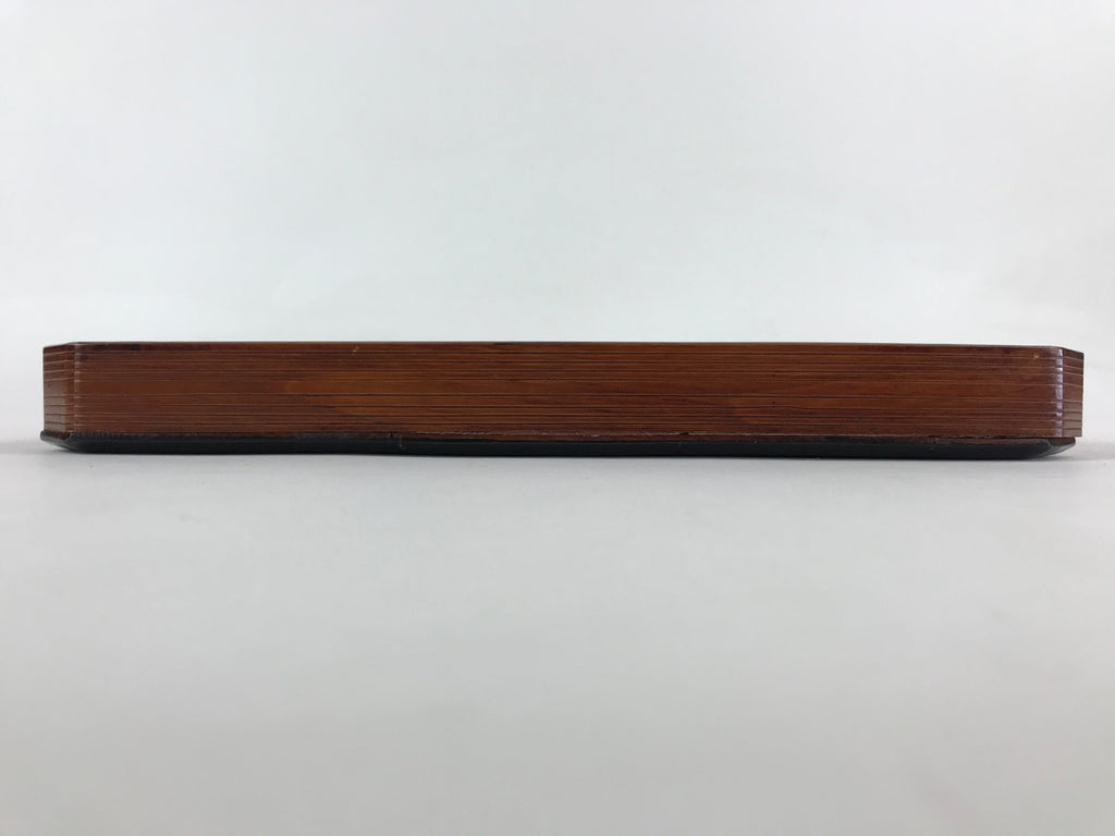 Japanese Lacquered Wooden Serving Tray Vtg Square Obon Brown Black UR968