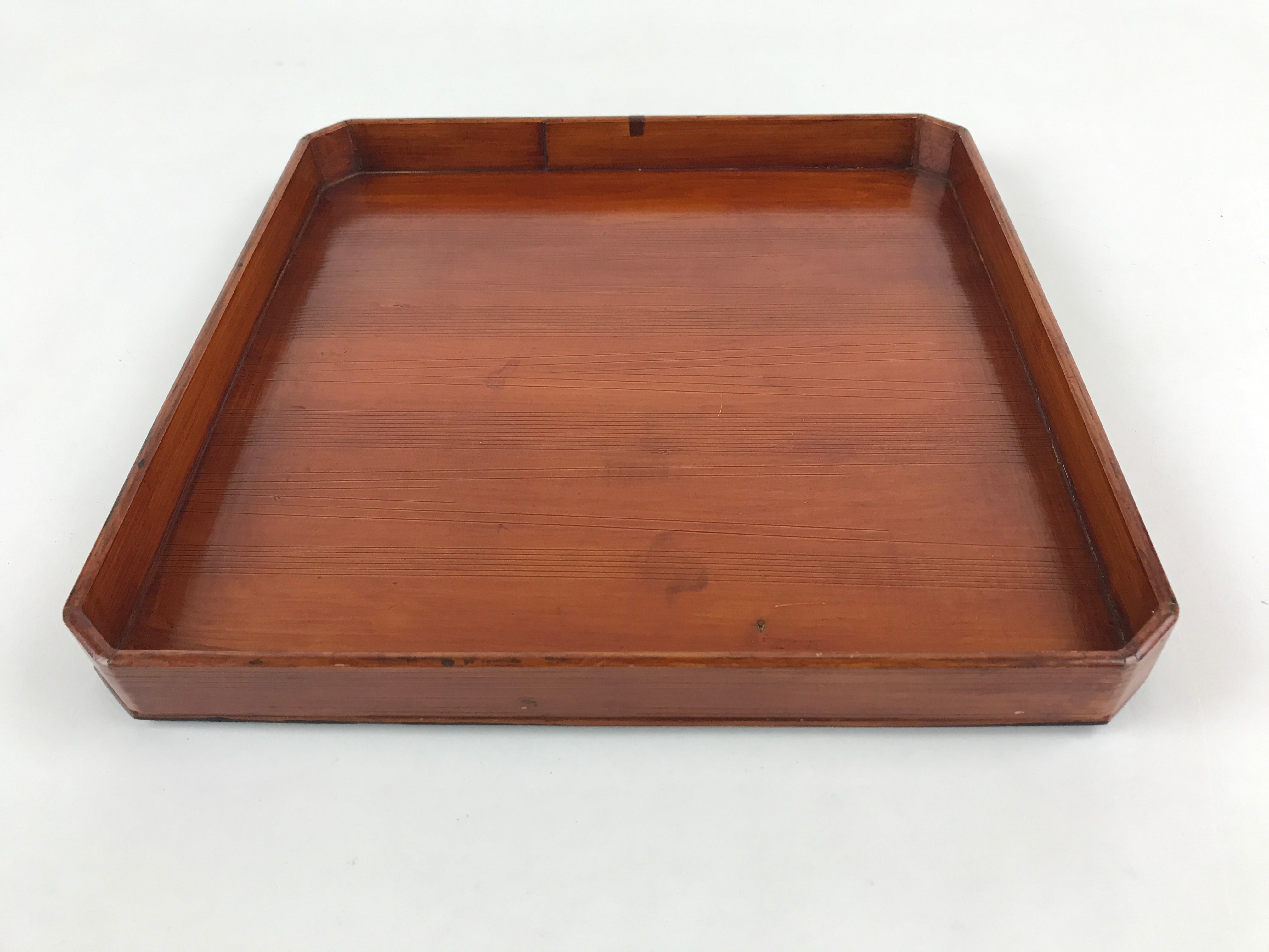 Japanese Lacquered Wooden Serving Tray Vtg Square Obon Brown Black UR969