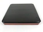 Japanese Lacquered Wooden Serving Tray Vtg Square Obon Brown Black UR969