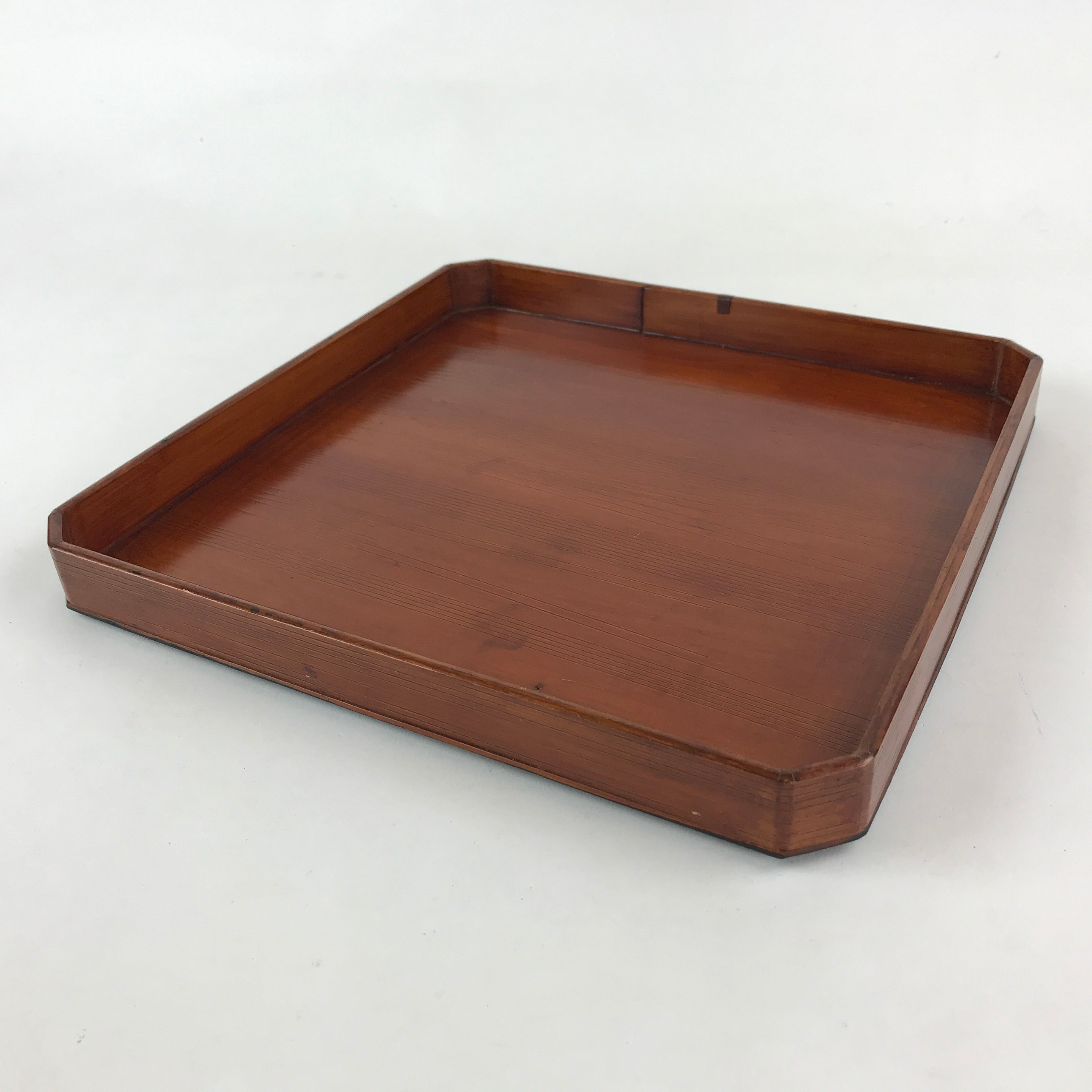 Japanese Lacquered Wooden Serving Tray Vtg Square Obon Brown Black UR969