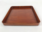 Japanese Lacquered Wooden Serving Tray Vtg Square Obon Brown Black UR970