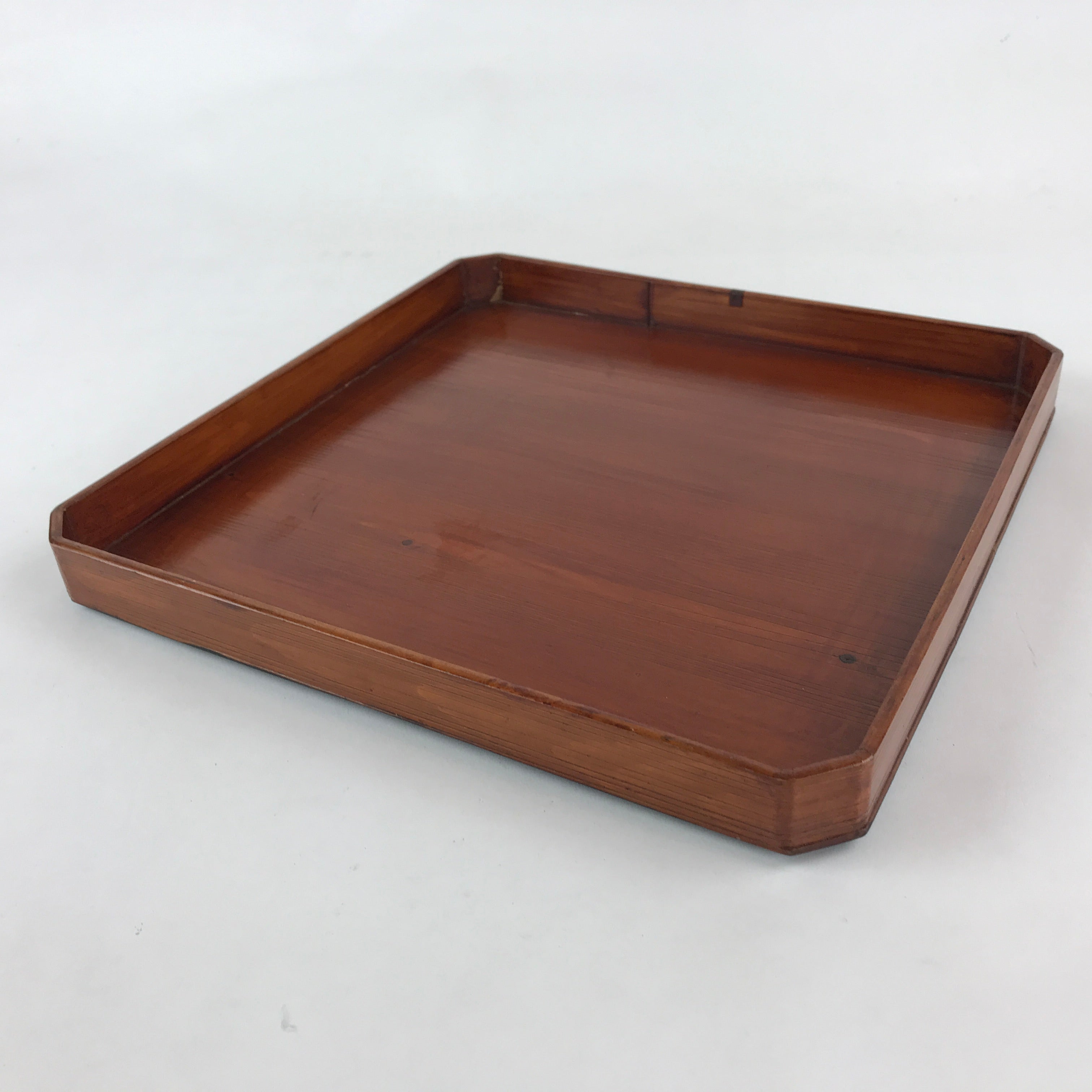 Japanese Lacquered Wooden Serving Tray Vtg Square Obon Brown Black UR970