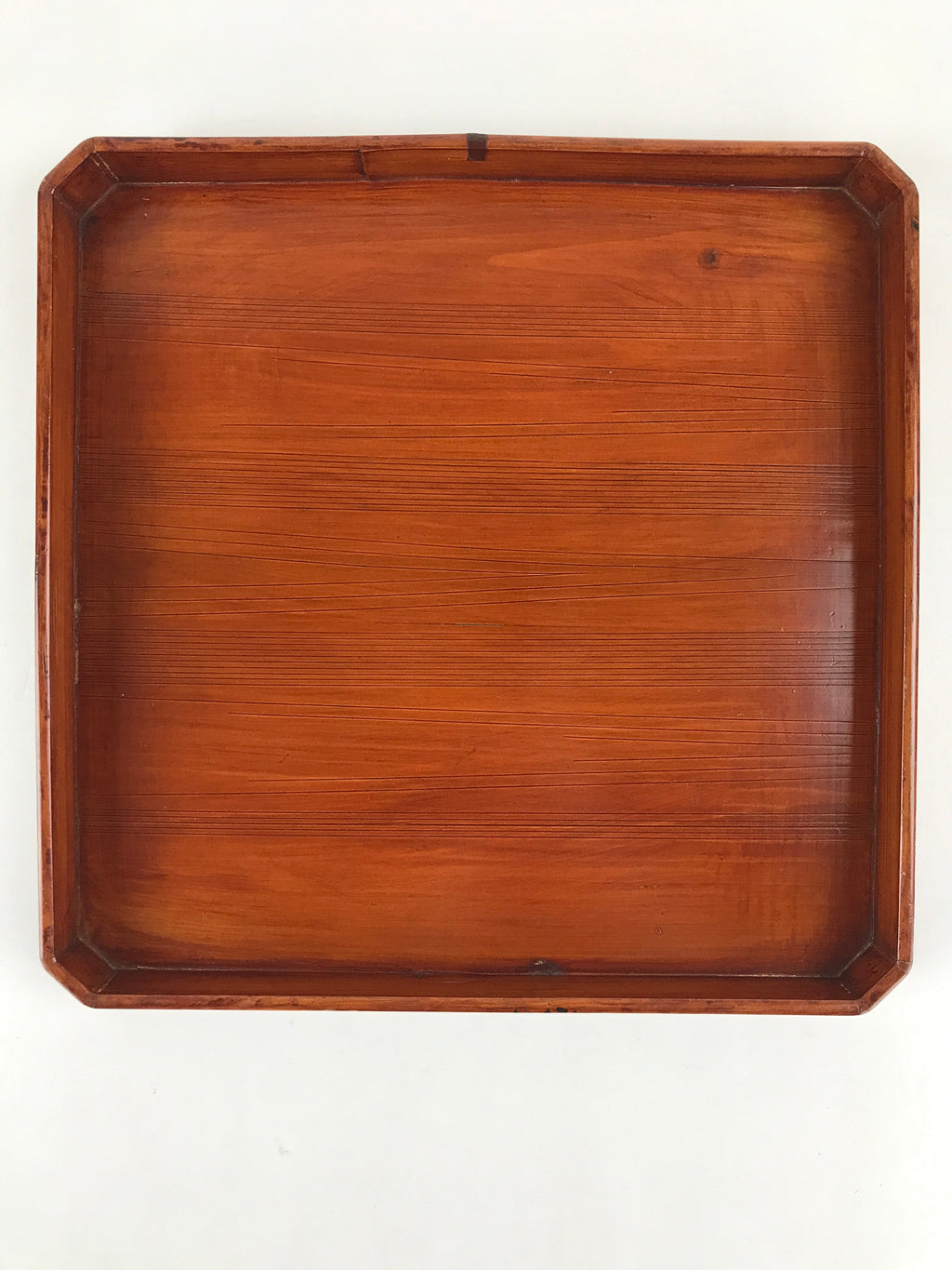 Japanese Lacquered Wooden Serving Tray Vtg Square Obon Brown Black UR971