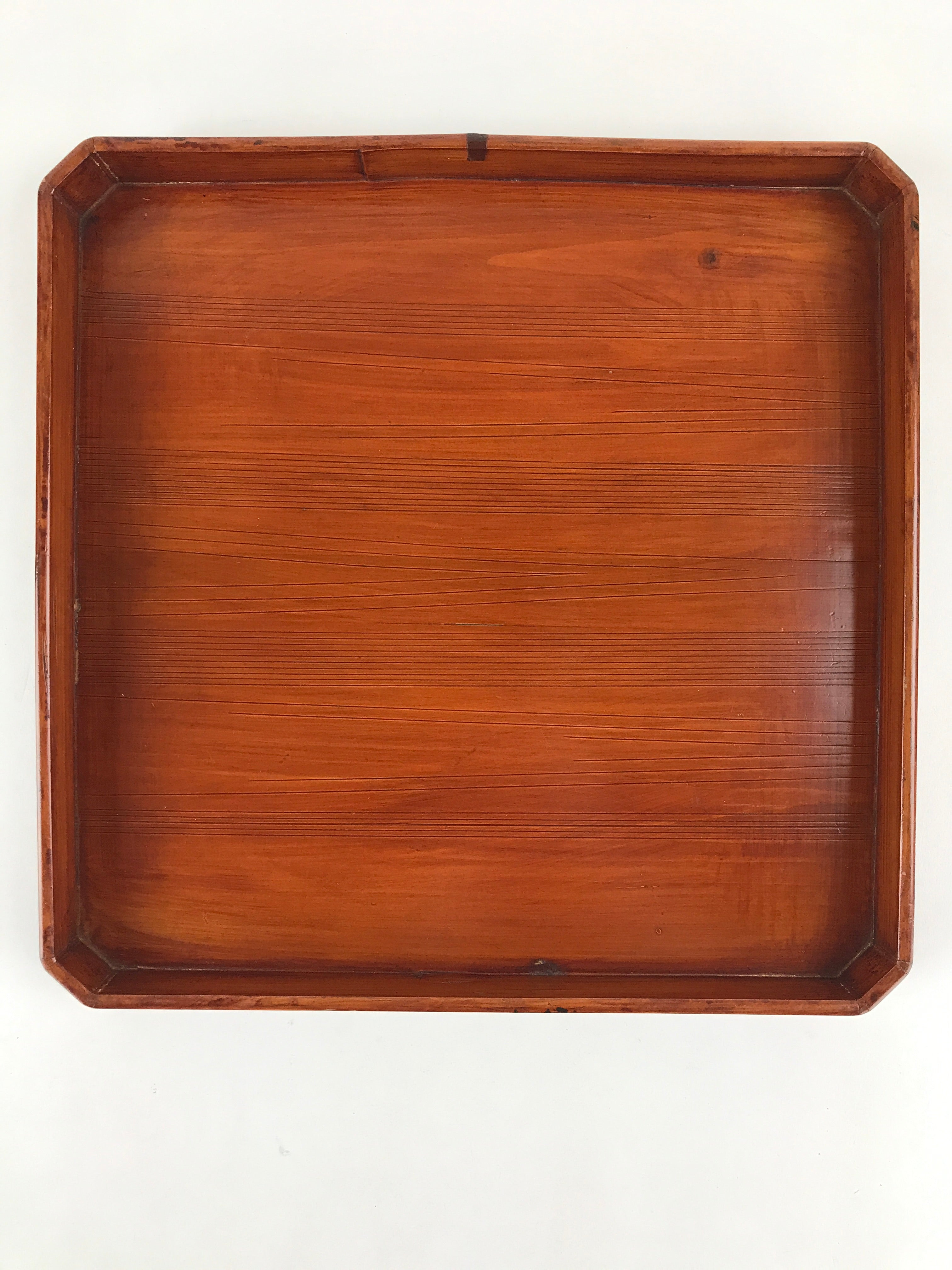 Japanese Lacquered Wooden Serving Tray Vtg Square Obon Brown Black UR971