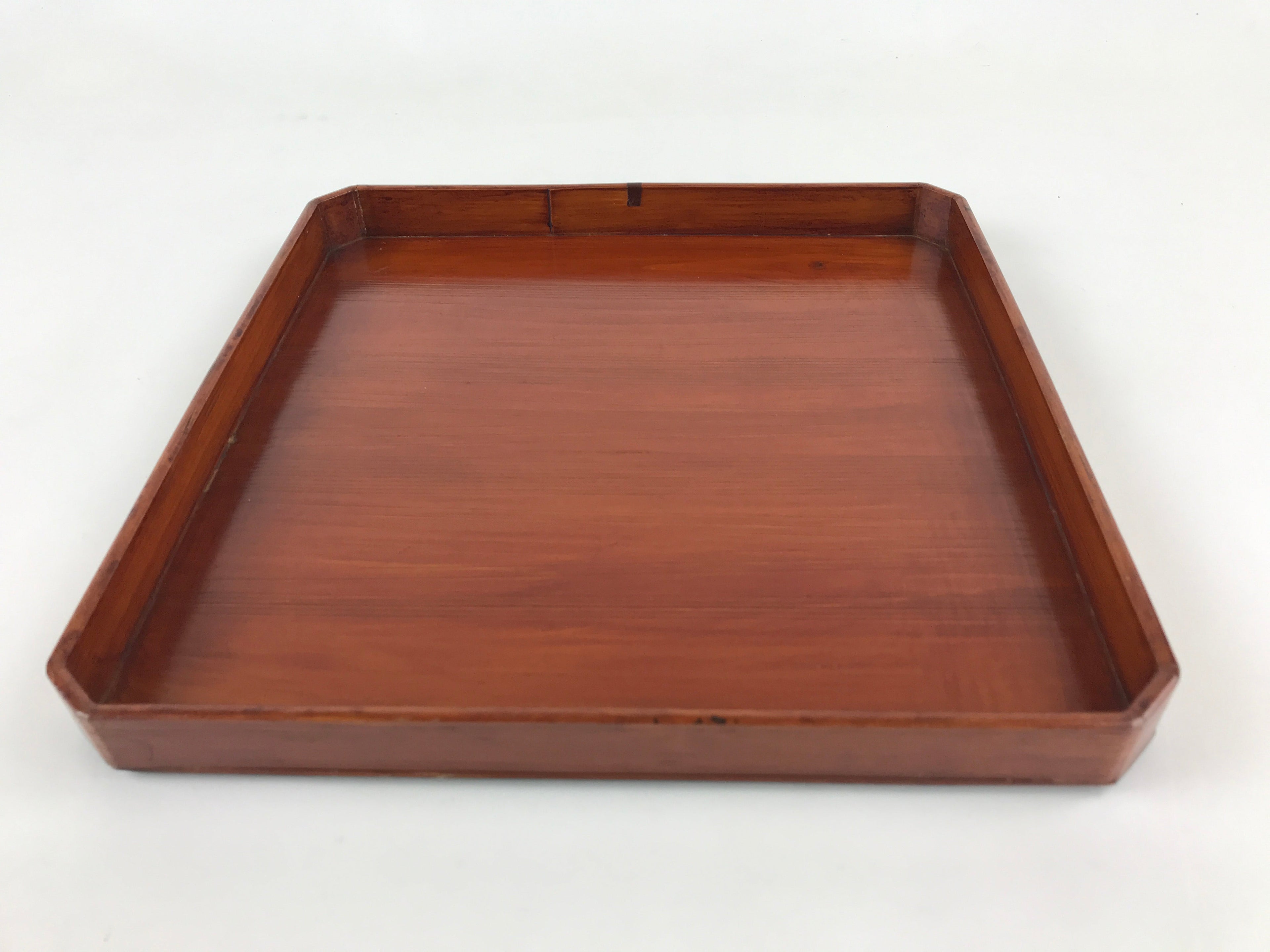 Japanese Lacquered Wooden Serving Tray Vtg Square Obon Brown Black UR971