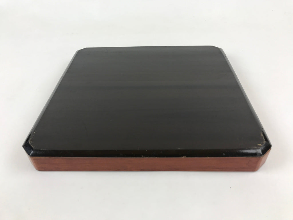 Japanese Lacquered Wooden Serving Tray Vtg Square Obon Brown Black UR971