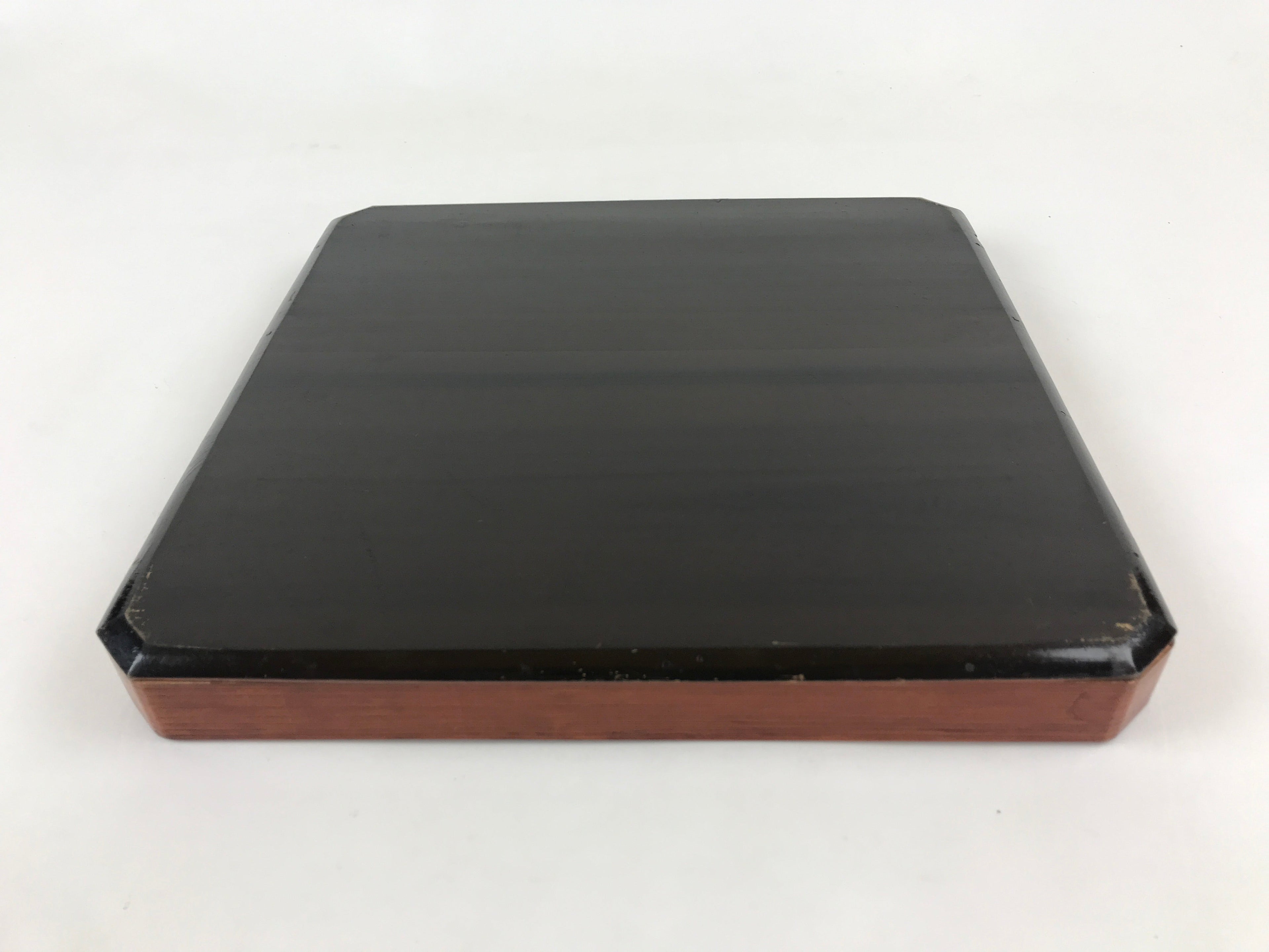 Japanese Lacquered Wooden Serving Tray Vtg Square Obon Brown Black UR971