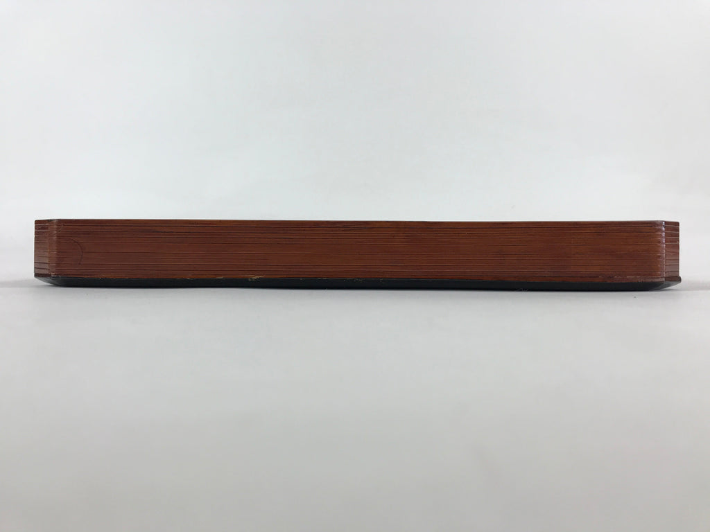 Japanese Lacquered Wooden Serving Tray Vtg Square Obon Brown Black UR971