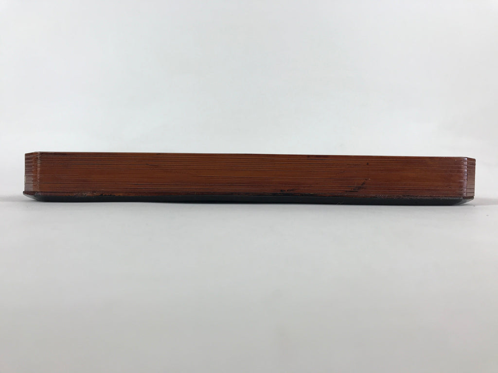 Japanese Lacquered Wooden Serving Tray Vtg Square Obon Brown Black UR971