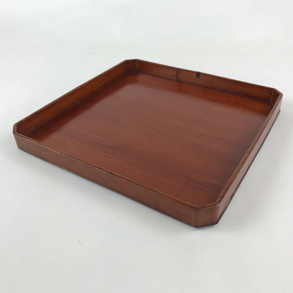 Japanese Lacquered Wooden Serving Tray Vtg Square Obon Brown Black UR971